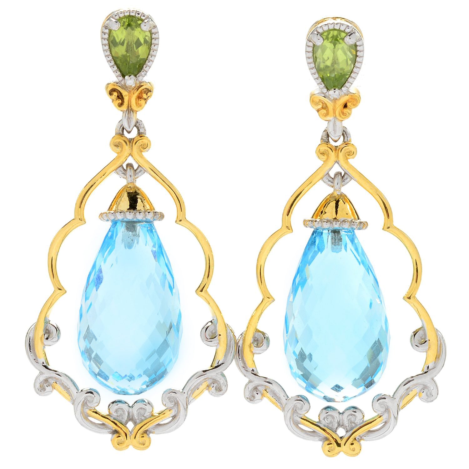 Gems en Vogue 17.30ctw Swiss Blue Topaz & Peridot Drop Earrings