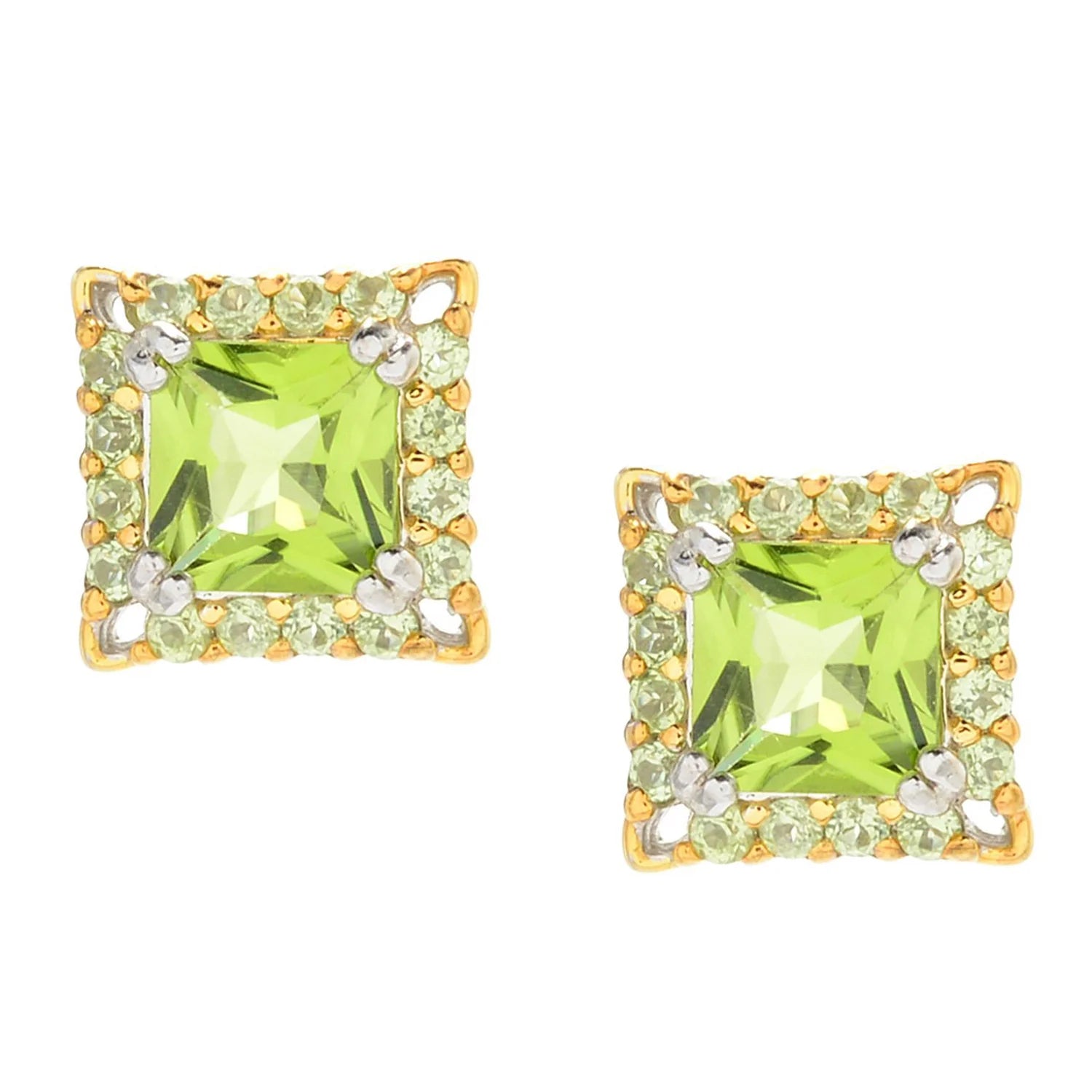 Gems en Vogue 3.14ctw Peridot Princess Stud Earrings