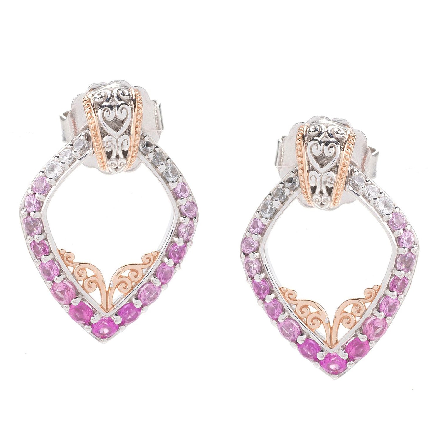 Gems en Vogue 1.91ctw Pink Sapphire & White Zircon Door Knocker Earrings