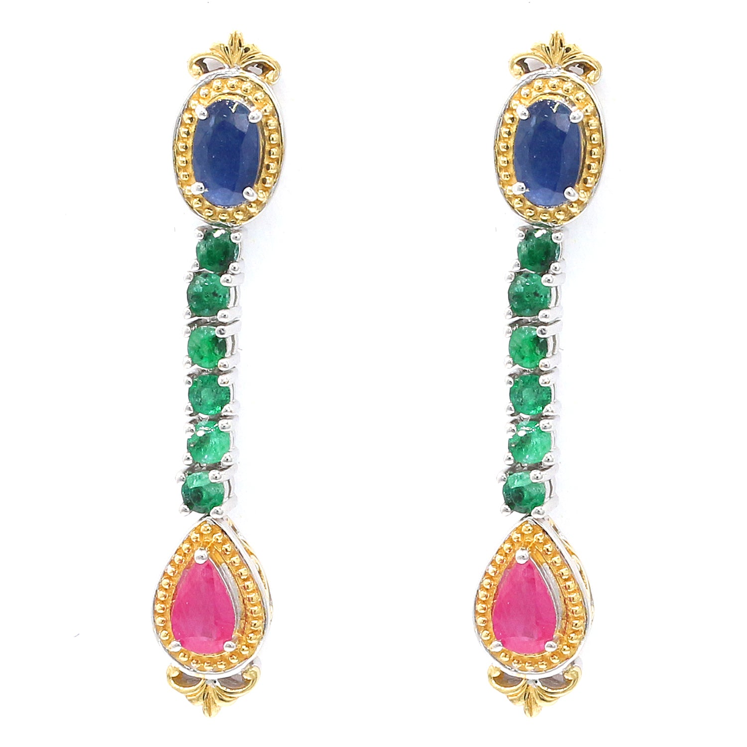 Gems en Vogue 1.56ctw Multi Gemstones Precious Drop Earrings