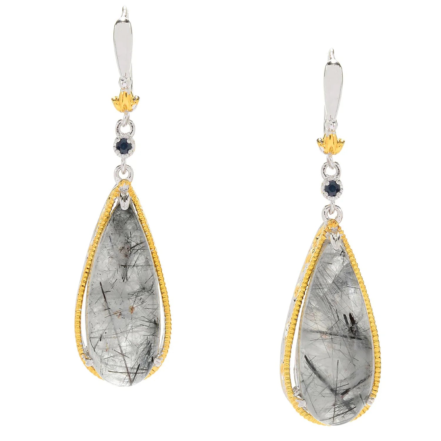 Gems en Vogue Tourmalinated Quartz & Sapphire Drop Earrings