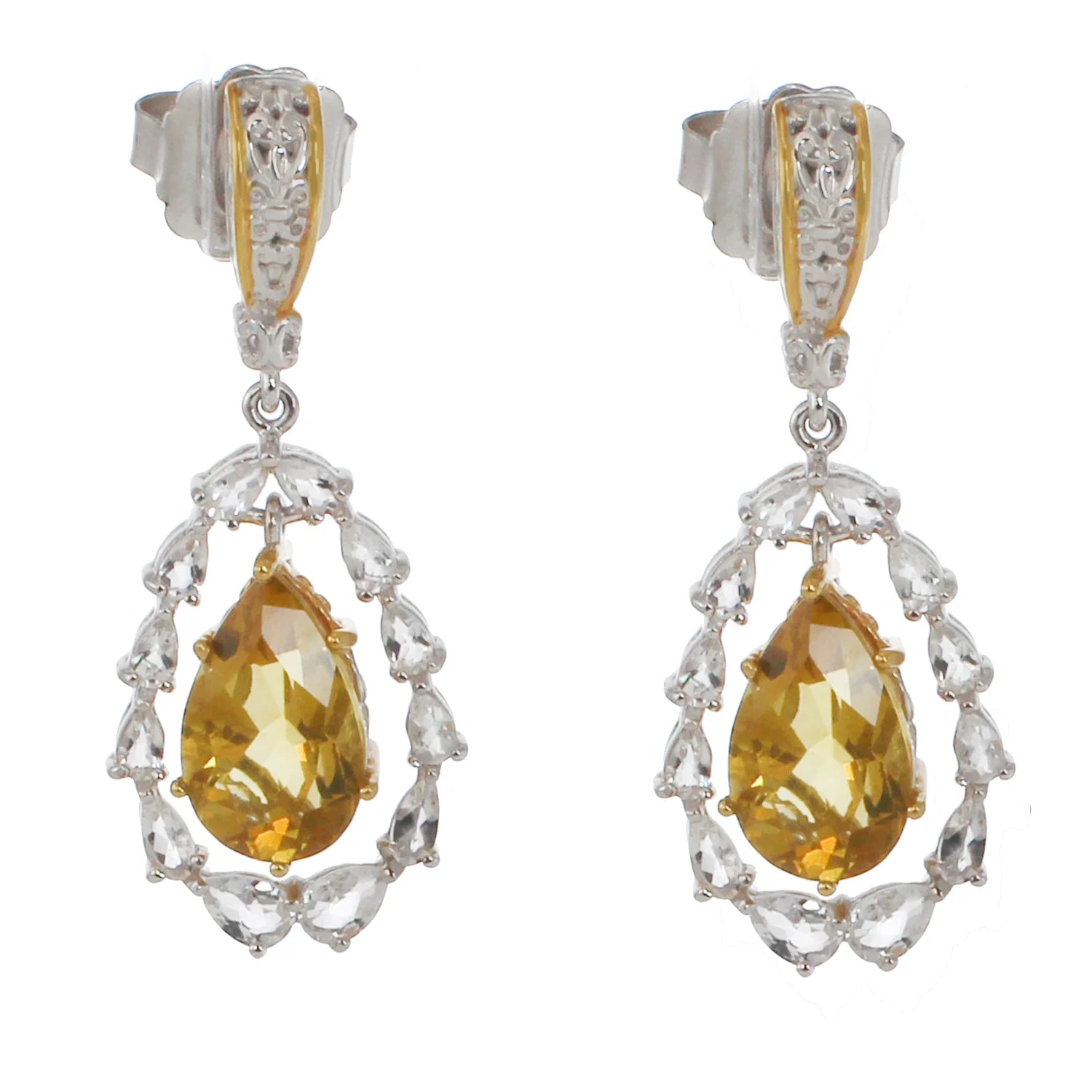 Gems en Vogue 8.19ctw Yellow Fluorite & White Quartz Teardrop Earrings