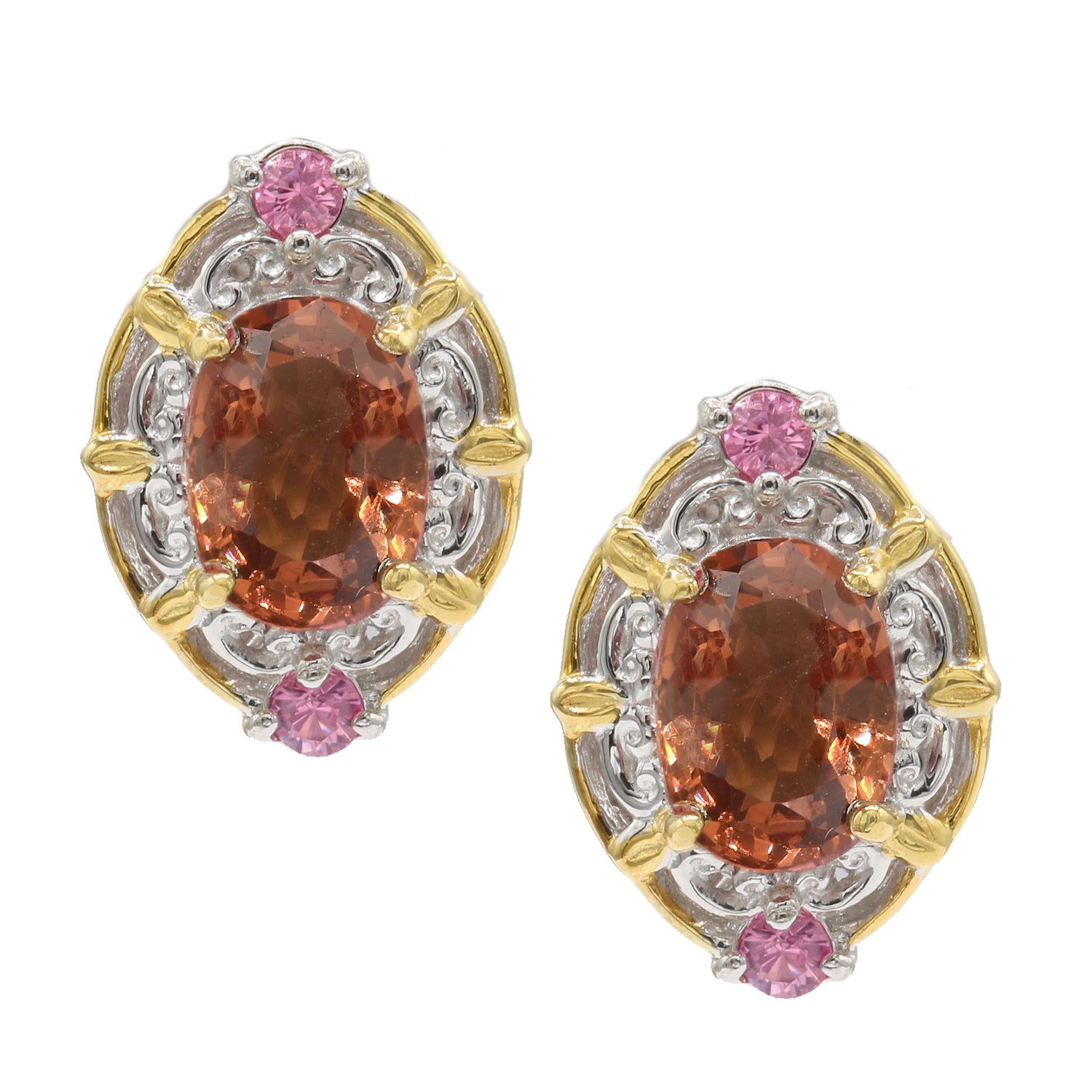 Gems en Vogue 1.80 ctw Orange Spinel & Pink Spinel Stud Earrings