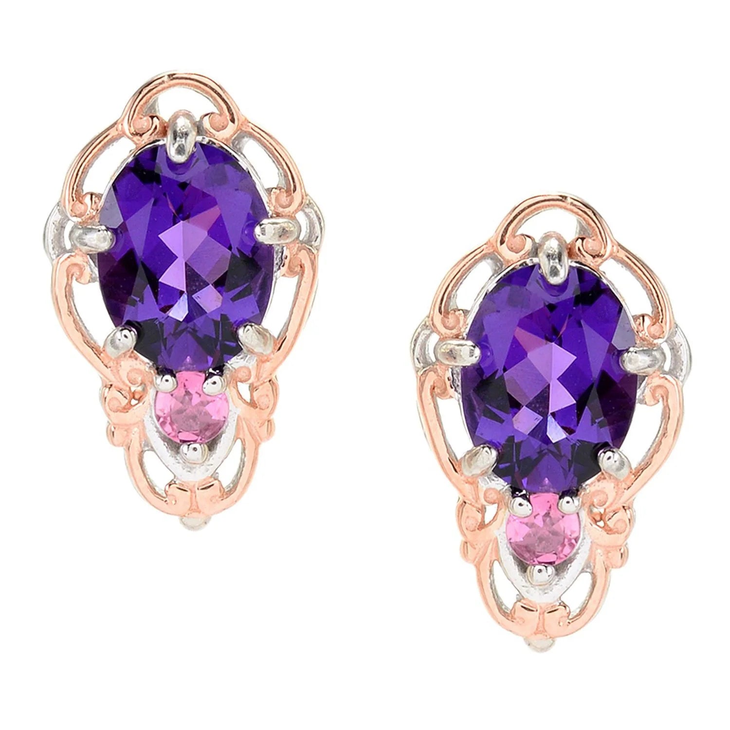 Gems en Vogue 2.20ctw Ametista do Sul Amethyst & Pink Tourmaline Stud Earrings