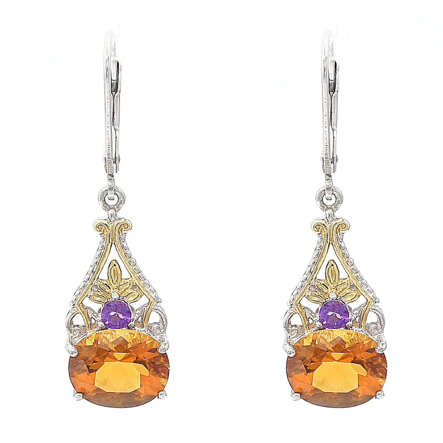 Gems en Vogue 5.00ctw Madeira Citrine & African Amethyst Earrings