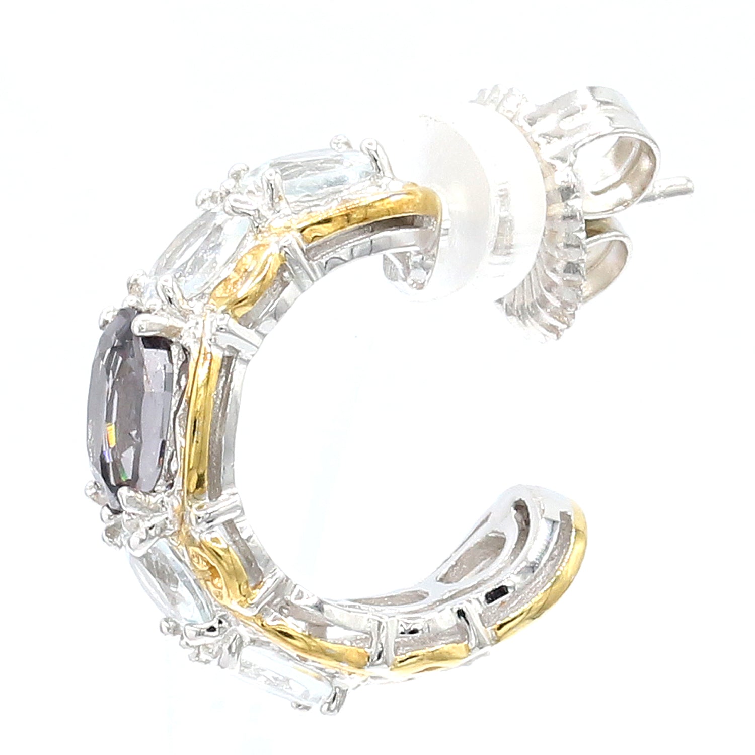 Gems en Vogue 4.92ctw Grey Spinel & Goshenite Hoop Earrings