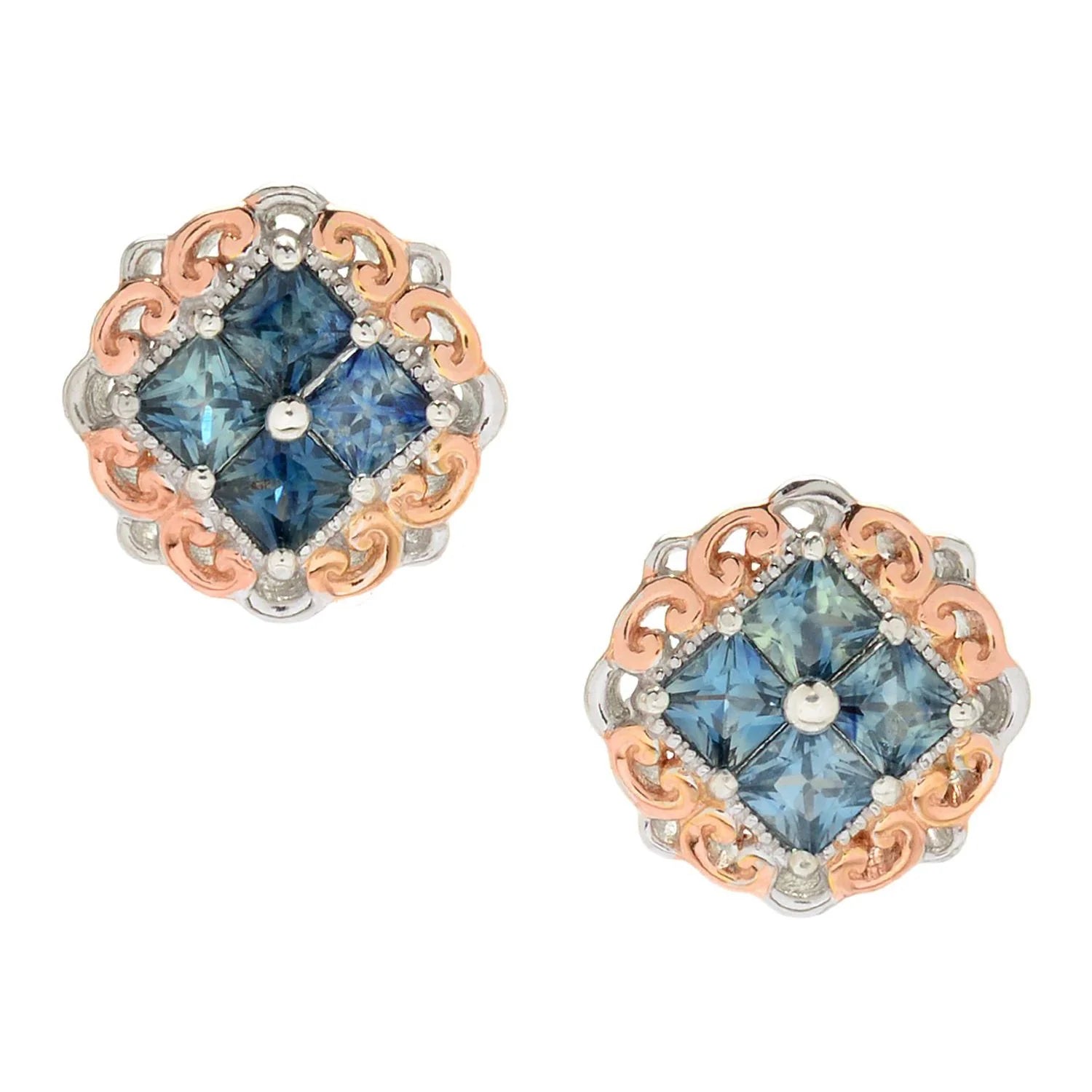 Gems en Vogue 1.60ctw Princess Cut Teal Sapphire Stud Earrings