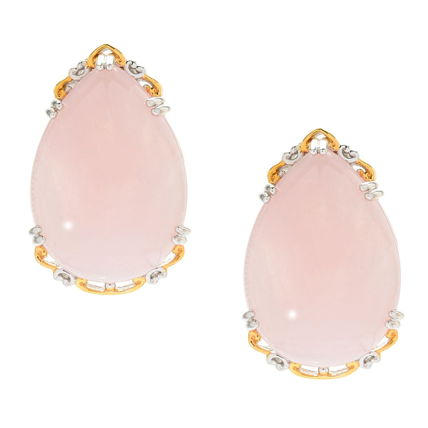 Gems en Vogue Pear Rose Quartz Stud Earrings