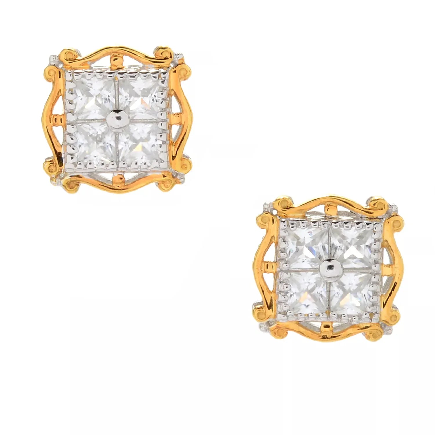 Gems en Vogue 1.90ctw Princess Cut White Zircon Stud Earrings