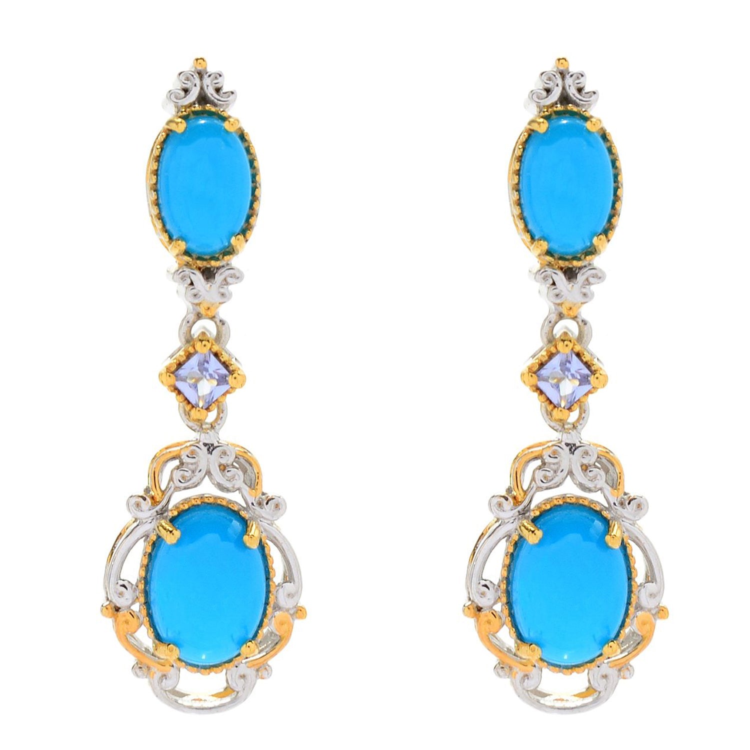 Gems en Vogue Sleeping Beauty Turquoise & Tanzanite Drop Earrings