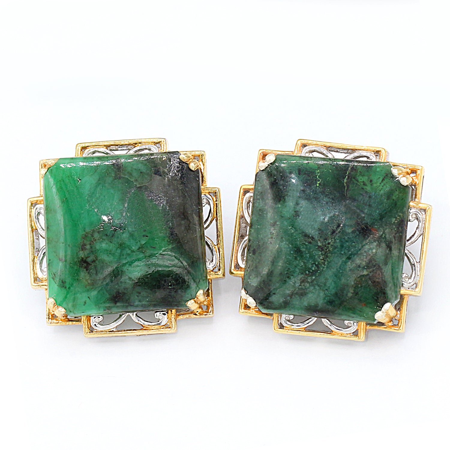 Gems en Vogue Square Emerald Matrix Stud Earrings