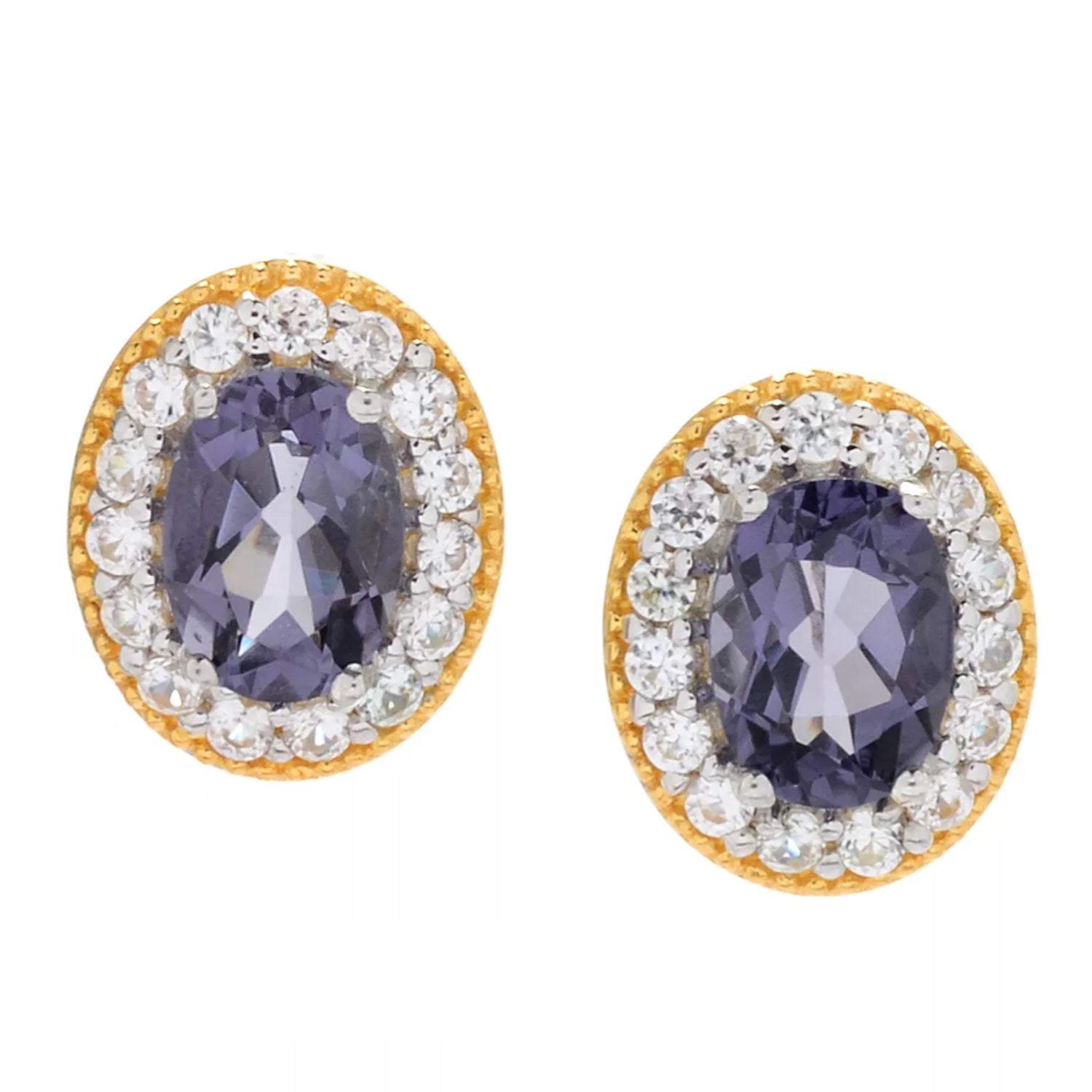 Gems en Vogue 2.24ctw Blue Amethyst & White Zircon Stud Earrings