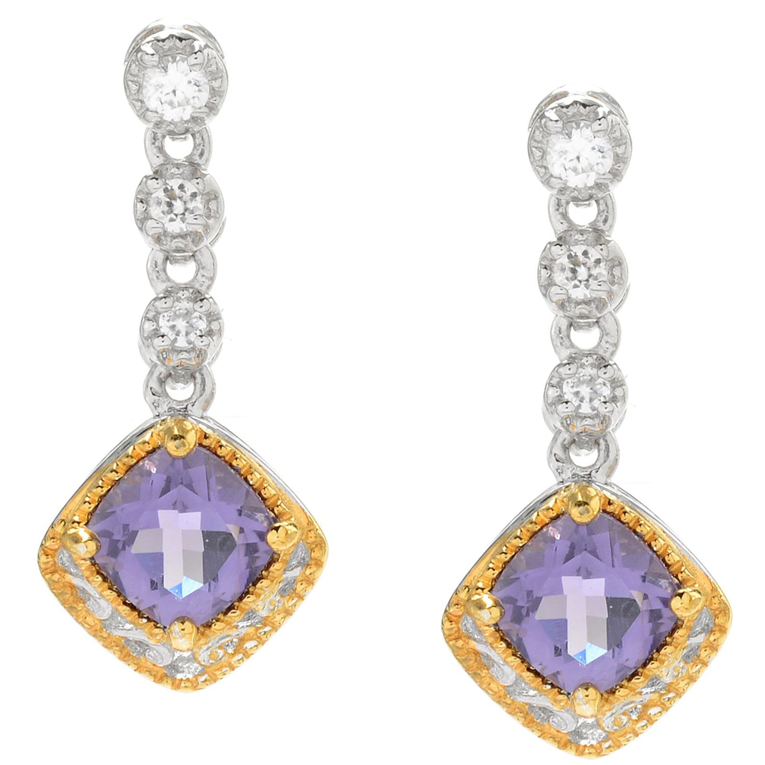 Gems en Vogue 2.07ctw Blue Amethyst & White Zircon Drop Earrings