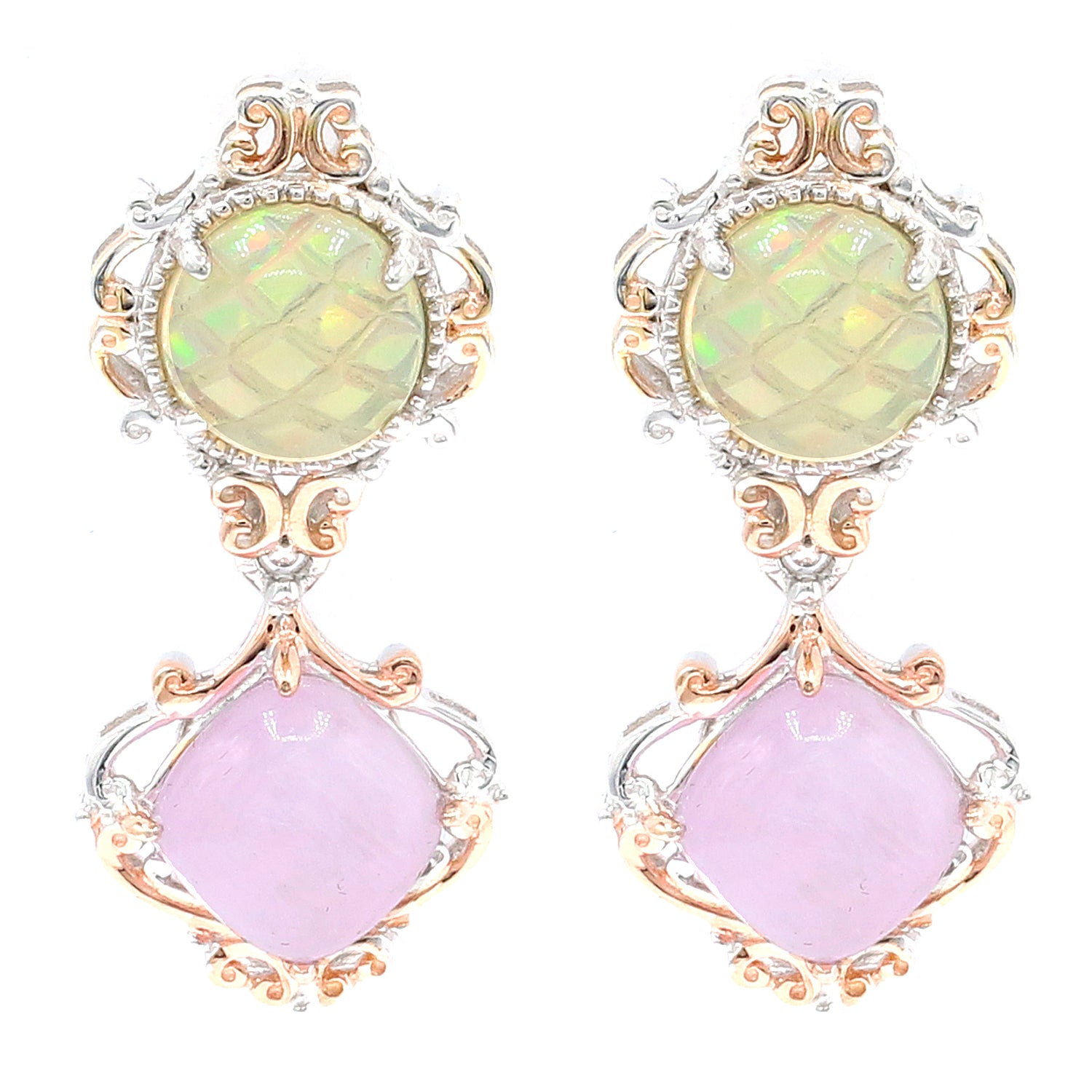 Gems en Vogue One-of-a-Kind Carved Ethiopian Opal & Kunzite Drop Earrings