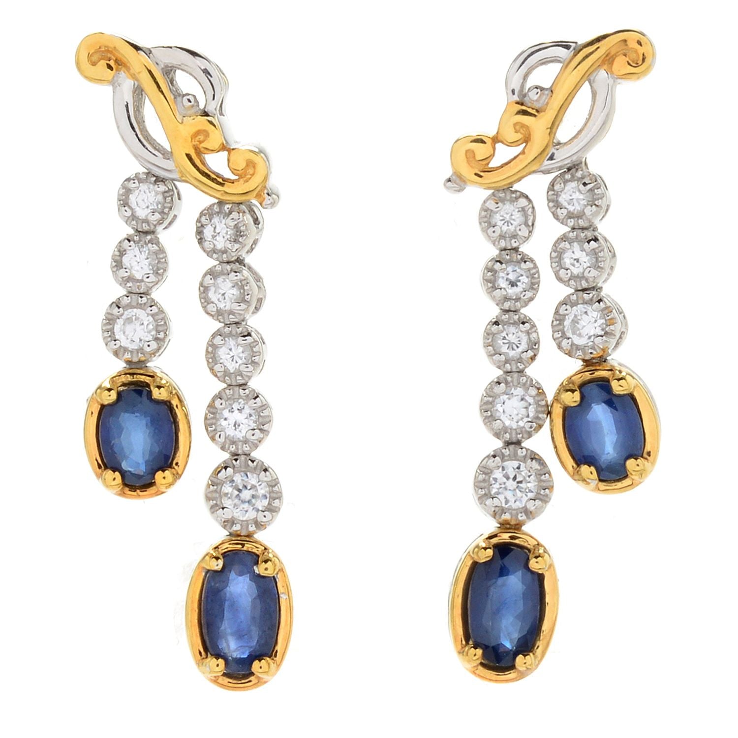 Gems en Vogue 1.58ctw Royal Blue Sapphire & White Zircon Dangling Earrings