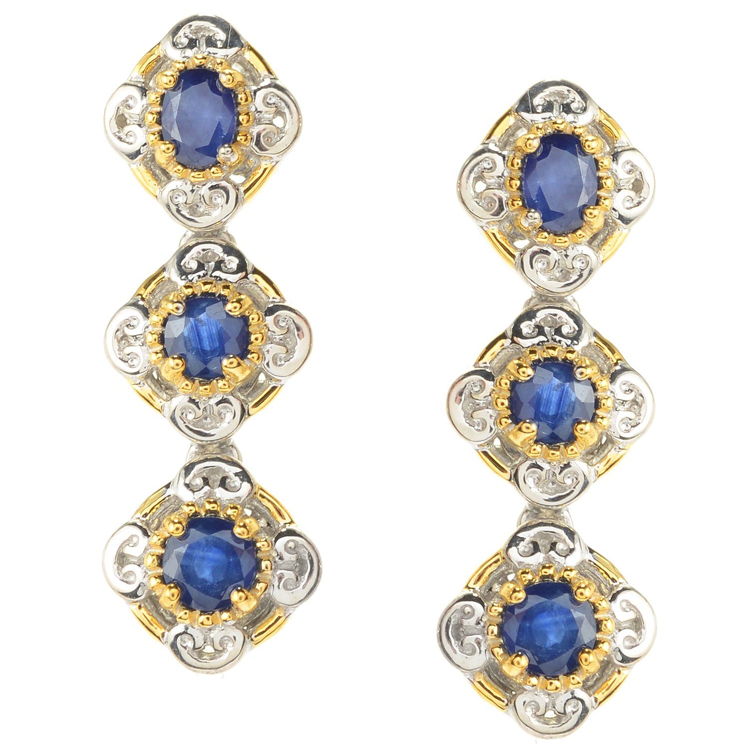 Gems en Vogue 1.68ctw Royal Blue Sapphire Drop Earrings