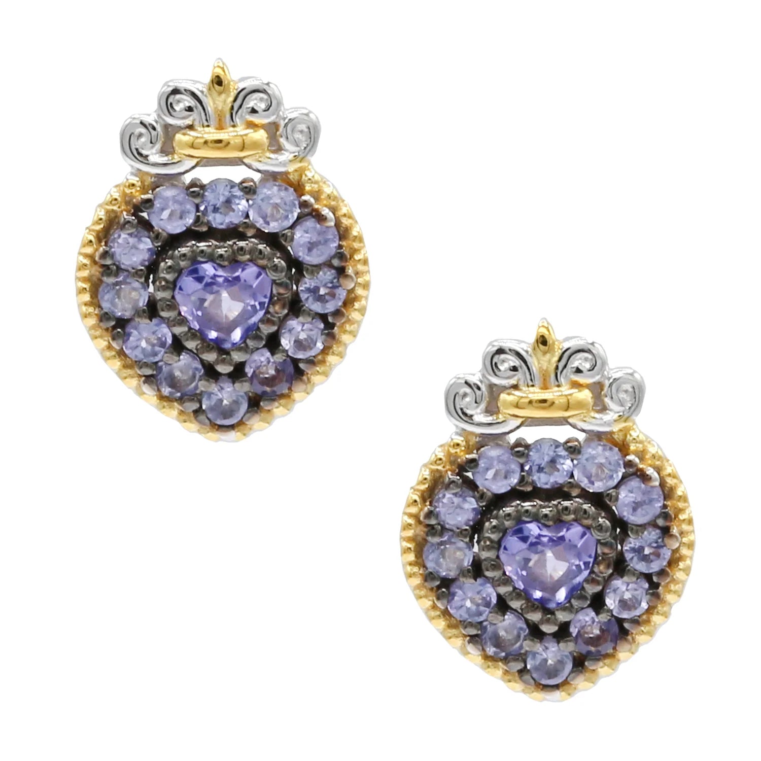 Gems en Vogue 1.12ctw Tanzanite Heart Stud Earrings