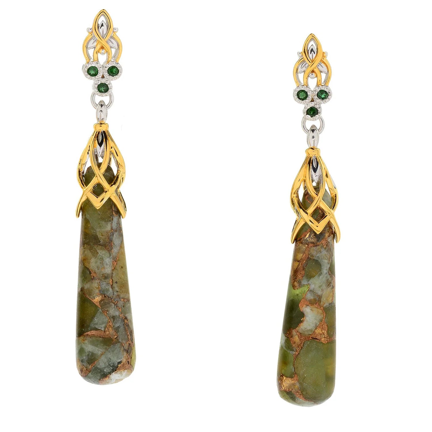 Gems en Vogue Peridot & Green Tourmaline Bronze Drop Earrings