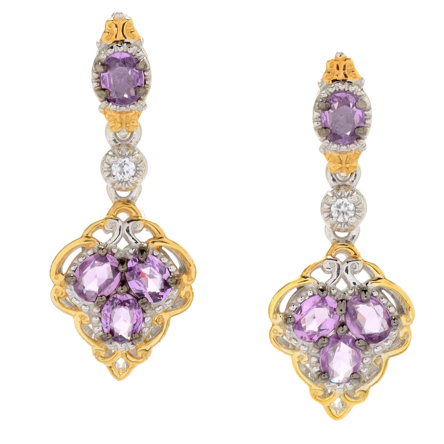 Gems en Vogue 2.10ctw Purple Pastel Sapphire & White Zircon Drop Earrings