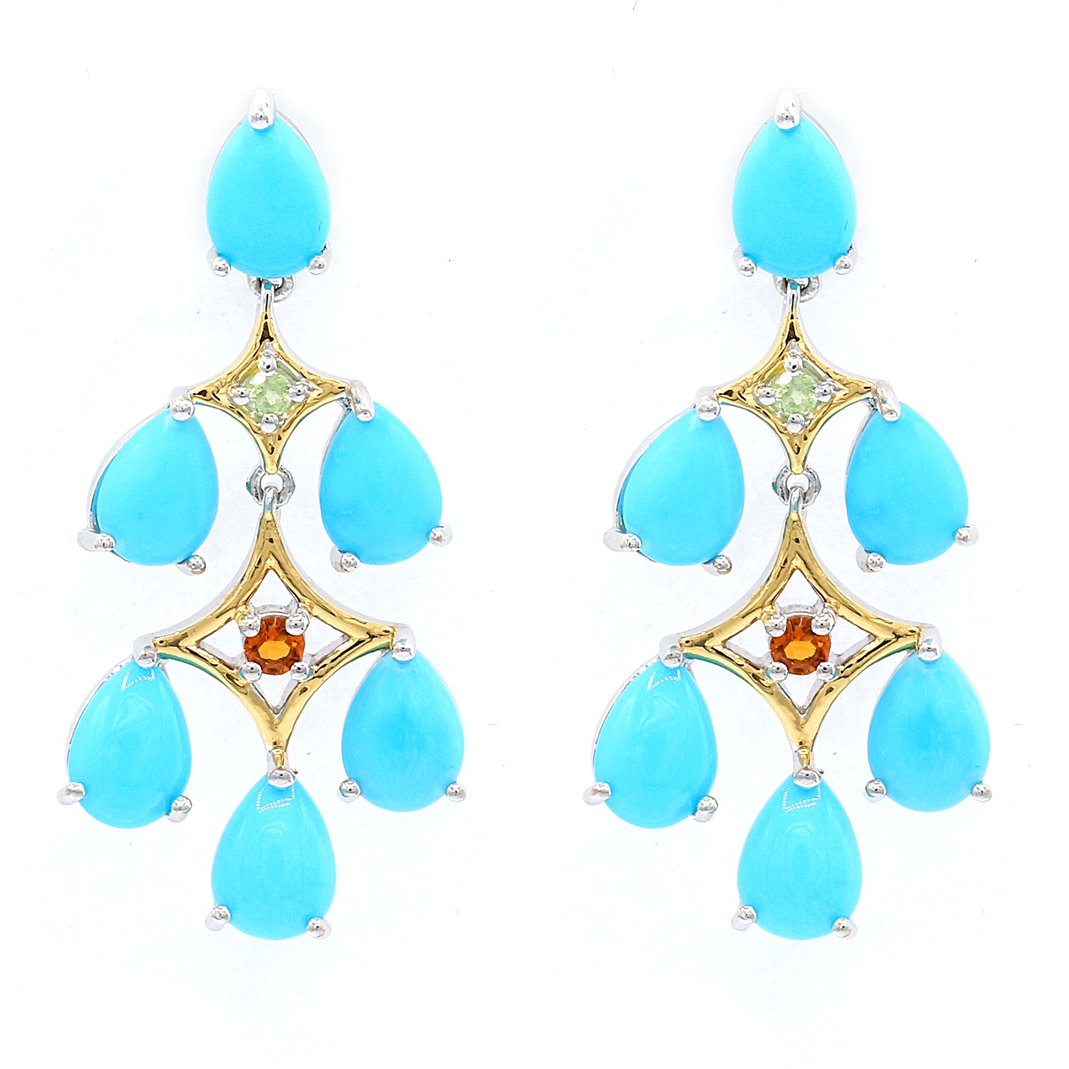 Gems en Vogue Sleeping Beauty Turquoise, Peridot & Madeira Citrine Drop Earrings