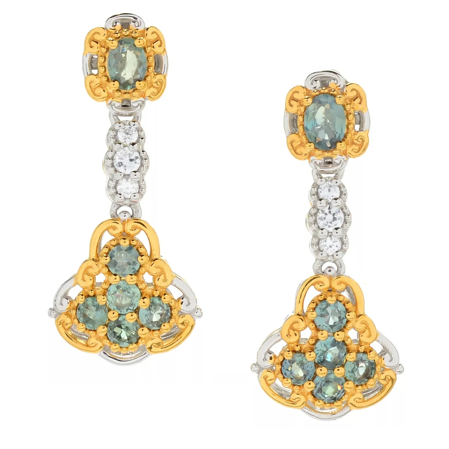 Gems en Vogue 1.01ctw Alexandrite & White Zircon Drop Earrings
