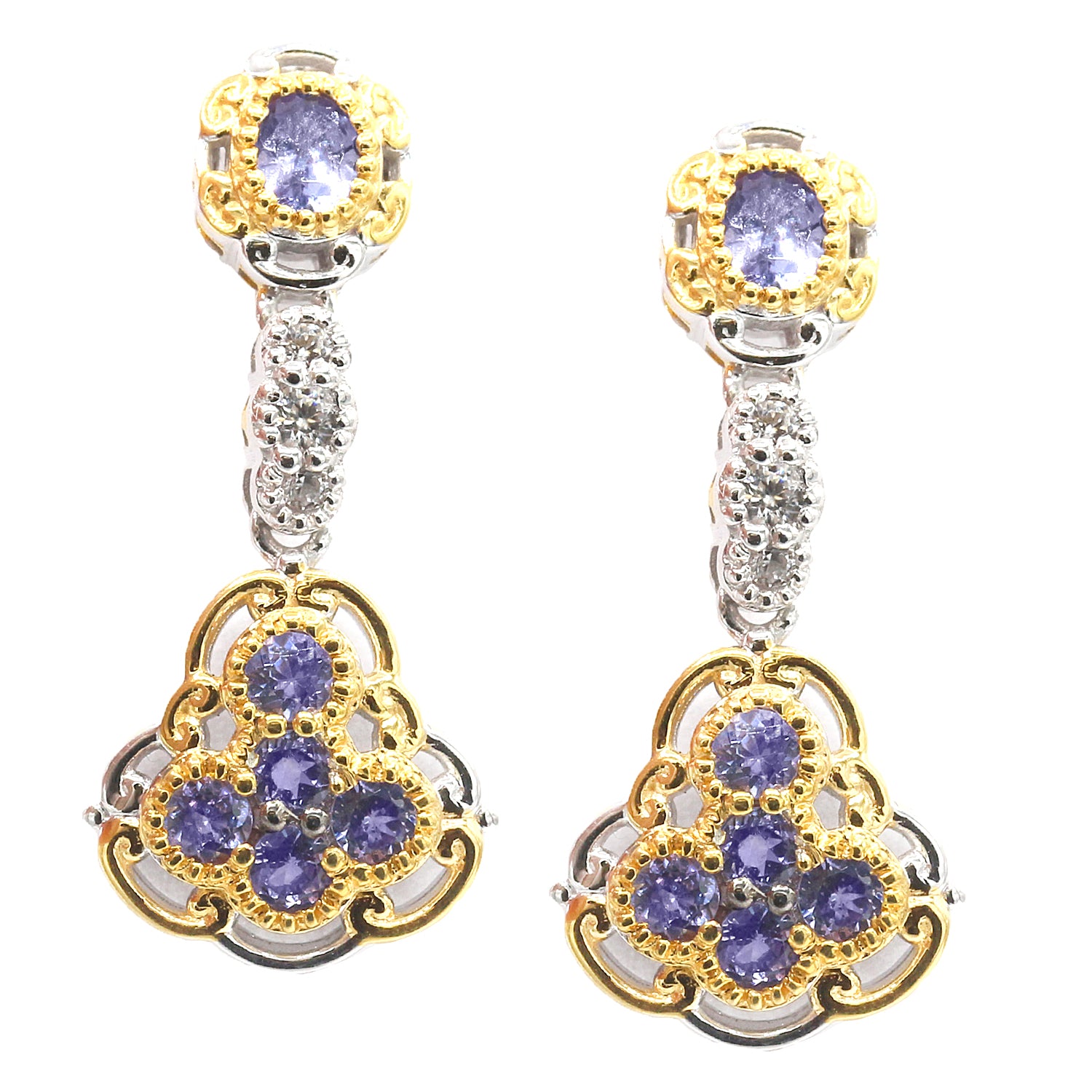 Gems en Vogue 1.40ctw Tanzanite & White Zircon Drop Earrings