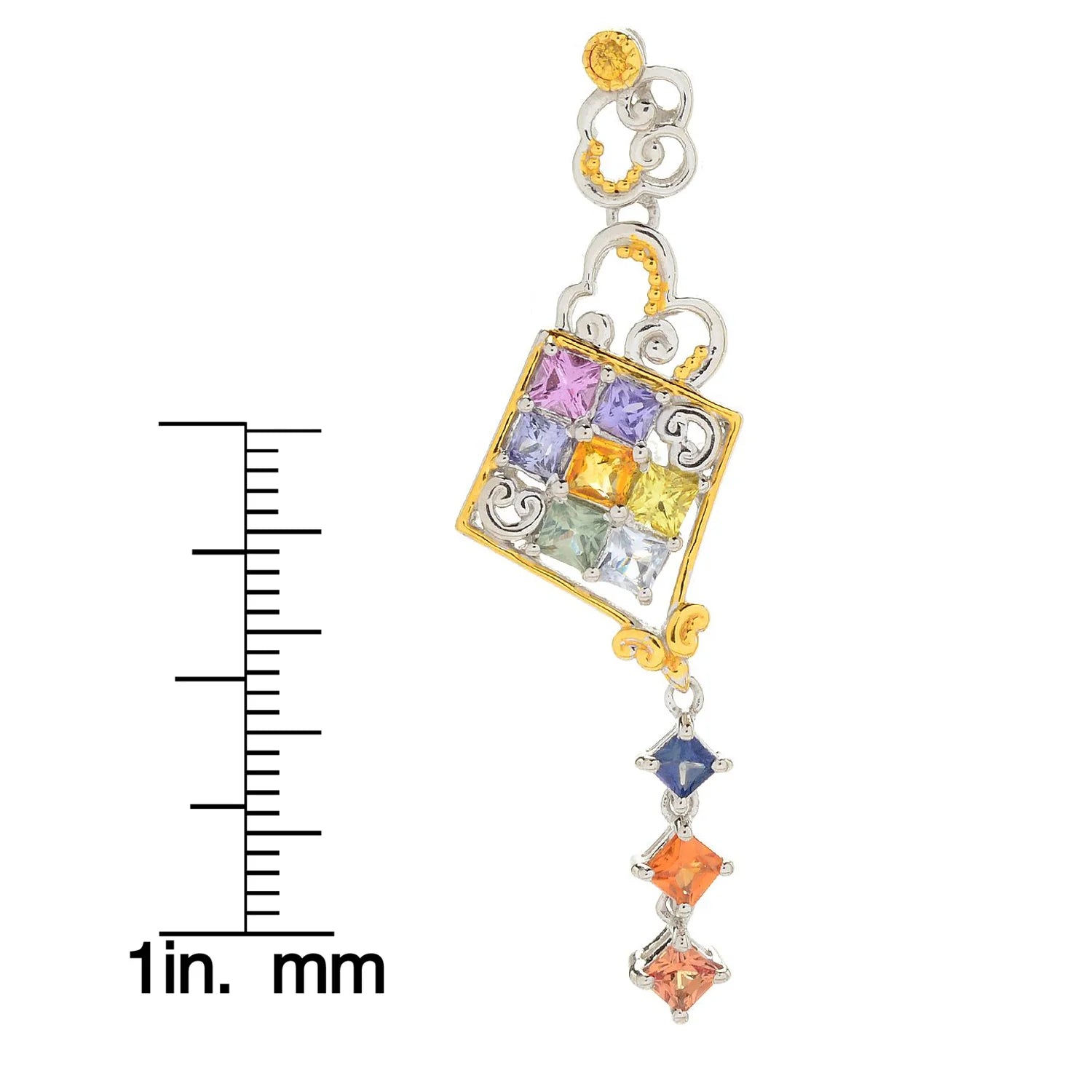 Gems en Vogue Princess Cut Multi Sapphire Kite Drop Earrings