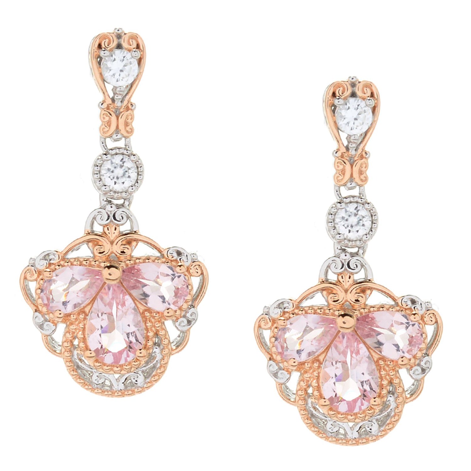 Gems en Vogue 1.74ctw Morganite & White Zircon Drop Earrings