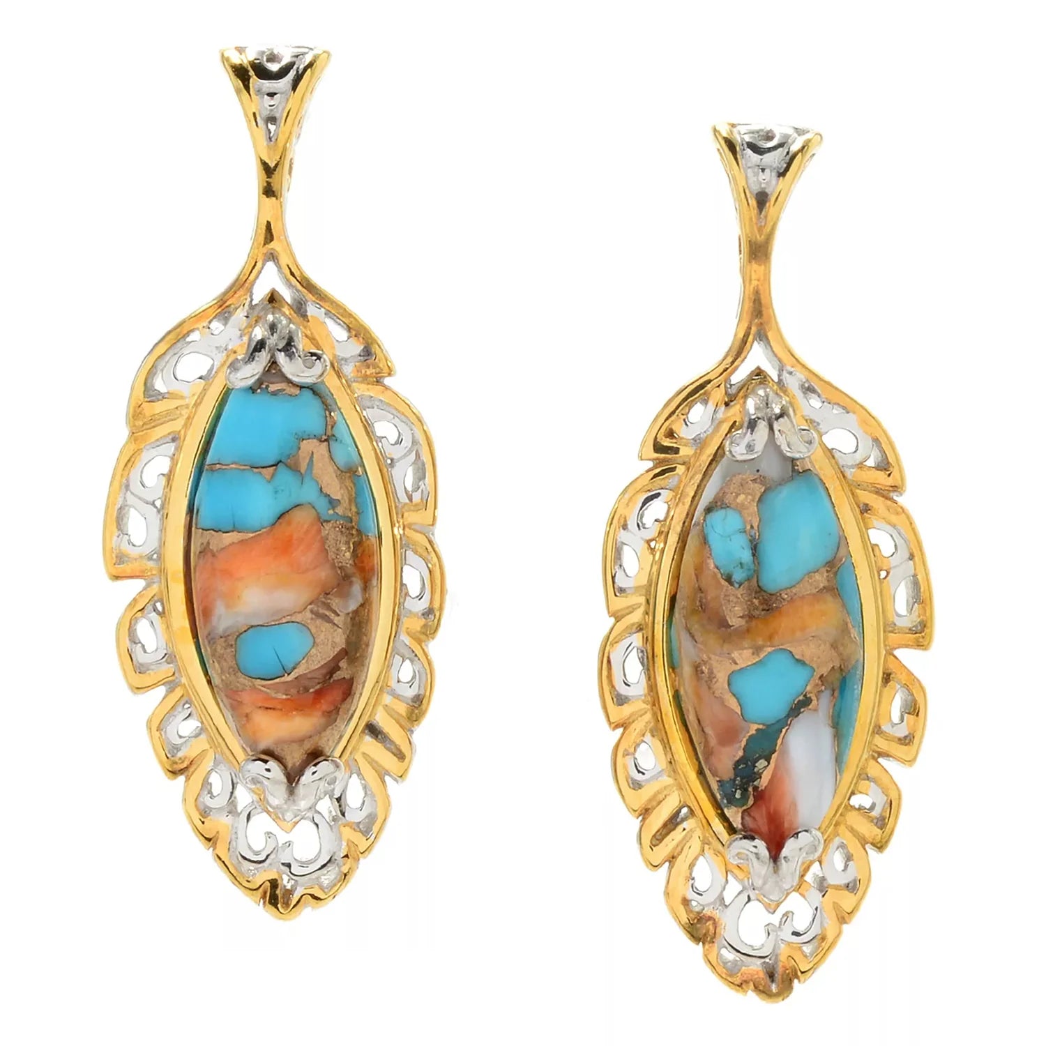 Gems en Vogue Spiny Oyster Turquoise Feather Drop Earrings