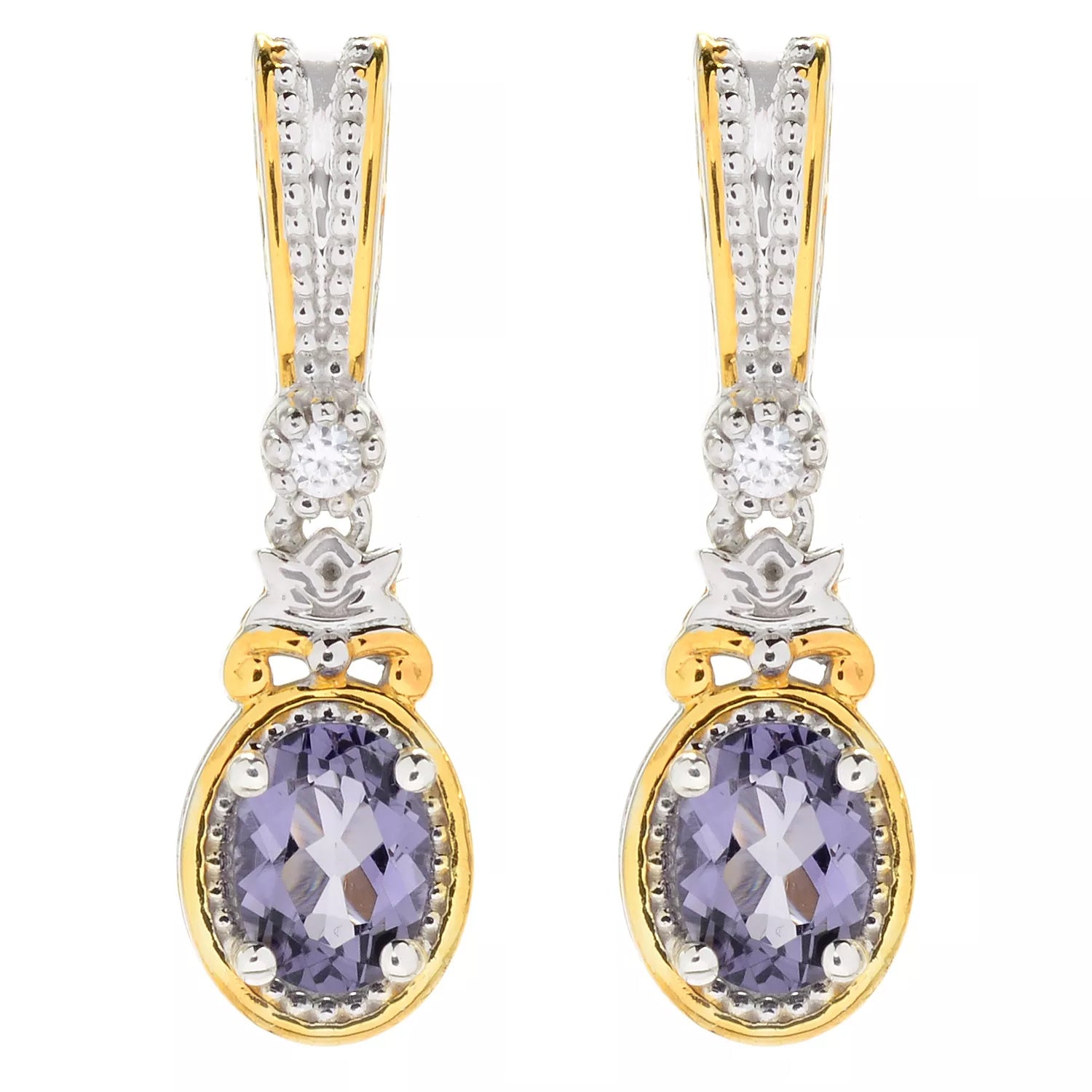 Gems en Vogue 1.62ctw Blue Amethyst & White Zircon Drop Earrings