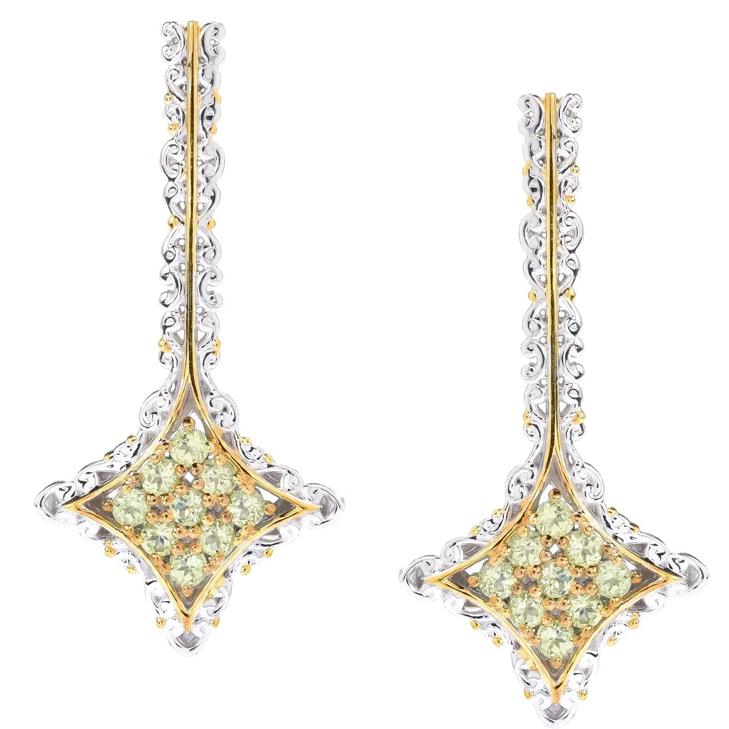 Gems en Vogue 0.90ctw Peridot 9-Stone Cluster Drop Earrings