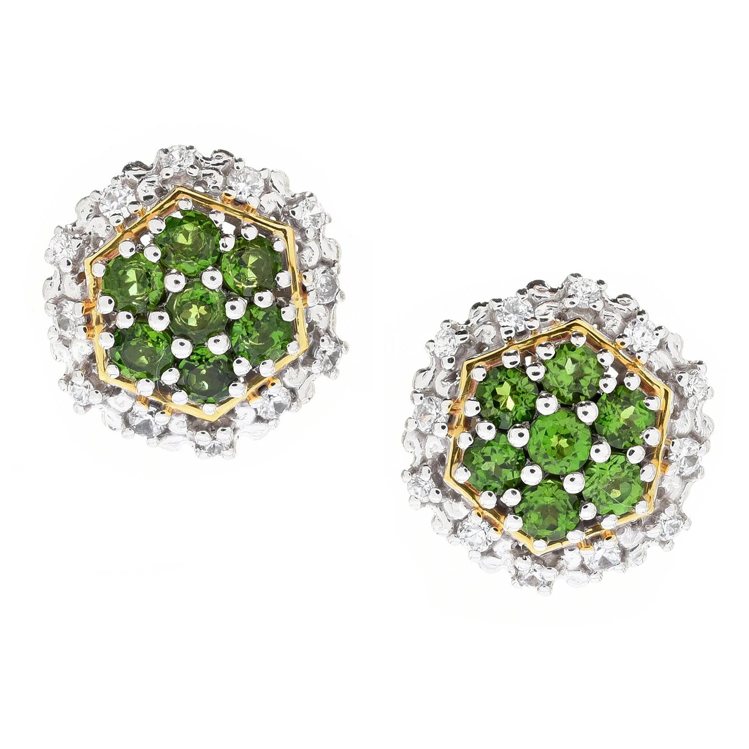 Gems en Vogue 2.09ctw Chrome Diopside & White Zircon Cluster Stud Earrings