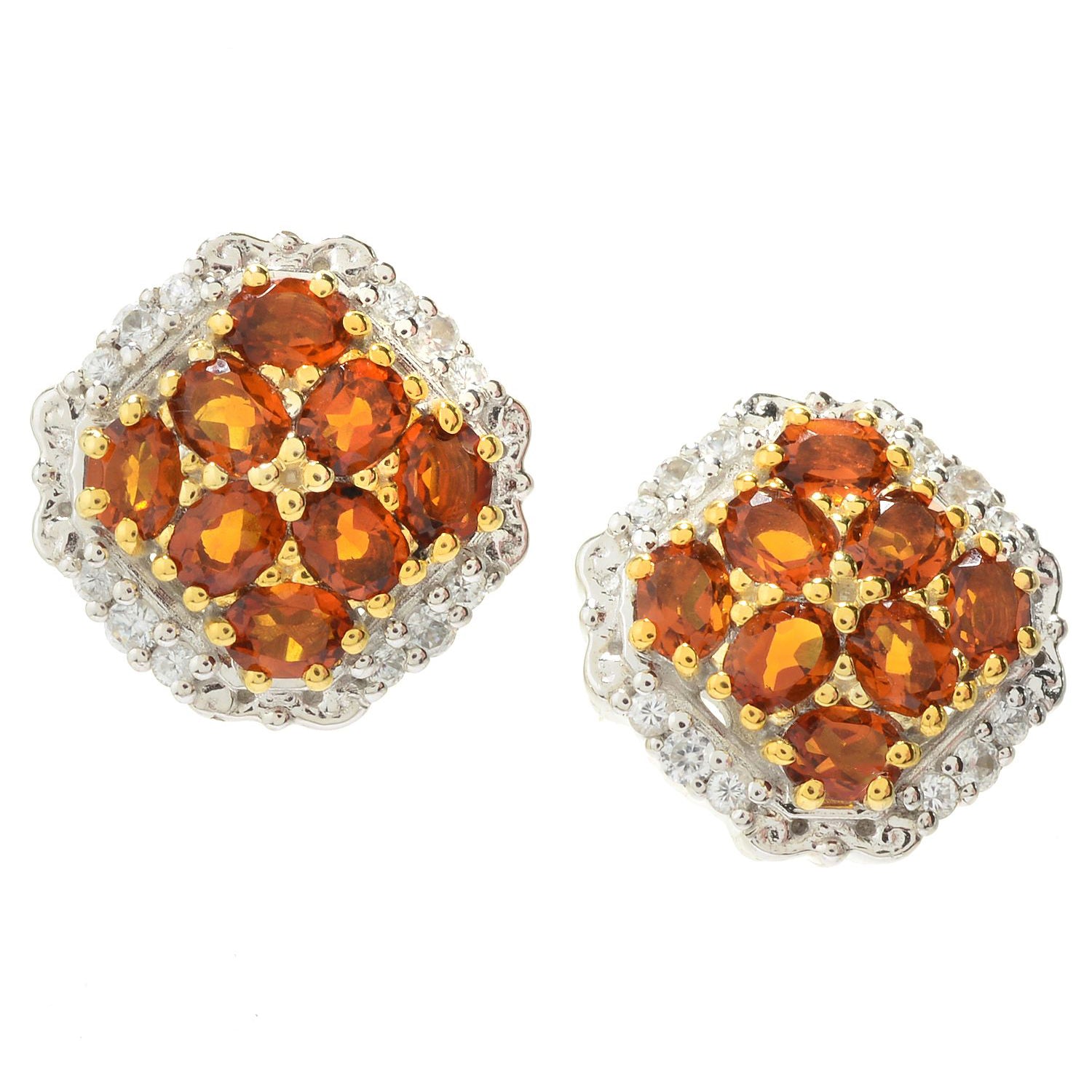 Gems en Vogue 4.00ctw Madeira Citrine & White Zircon Cluster Stud Earrings