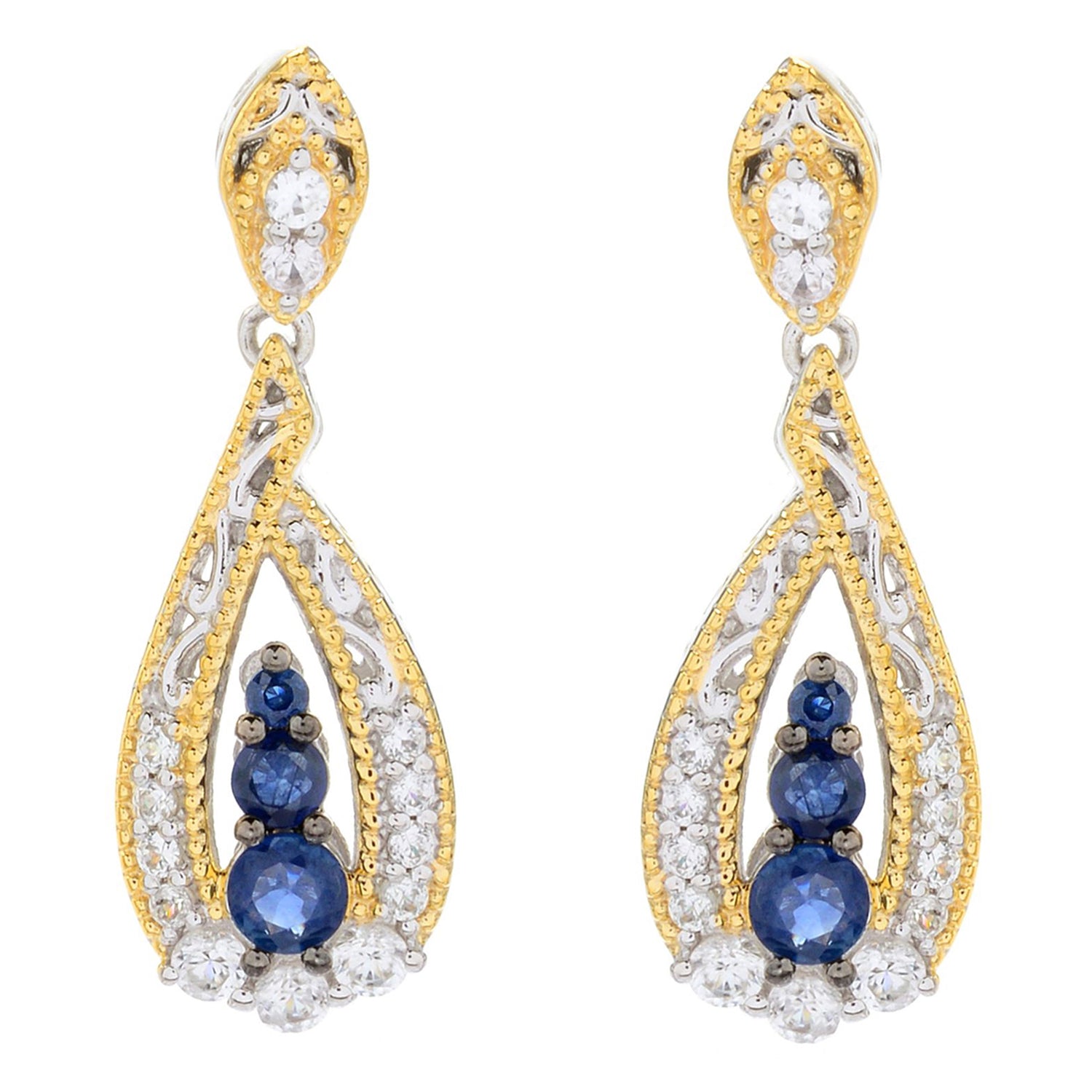 Gems en Vogue 2.32ctw Royal Blue Sapphire & White Zircon Earrings