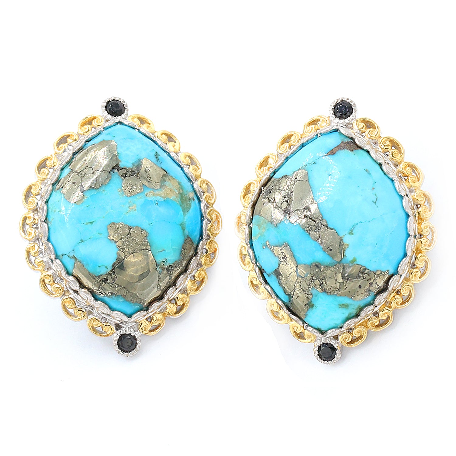 Gems en Vogue Pyrite Turquoise & Black Spinel Stud Earrings