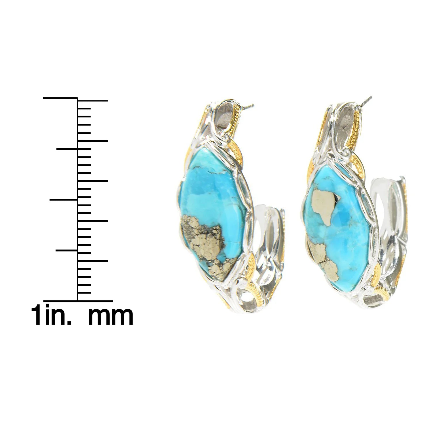 Gems en Vogue Marquise Shaped Pyrite Turquoise J-Hoop Earrings