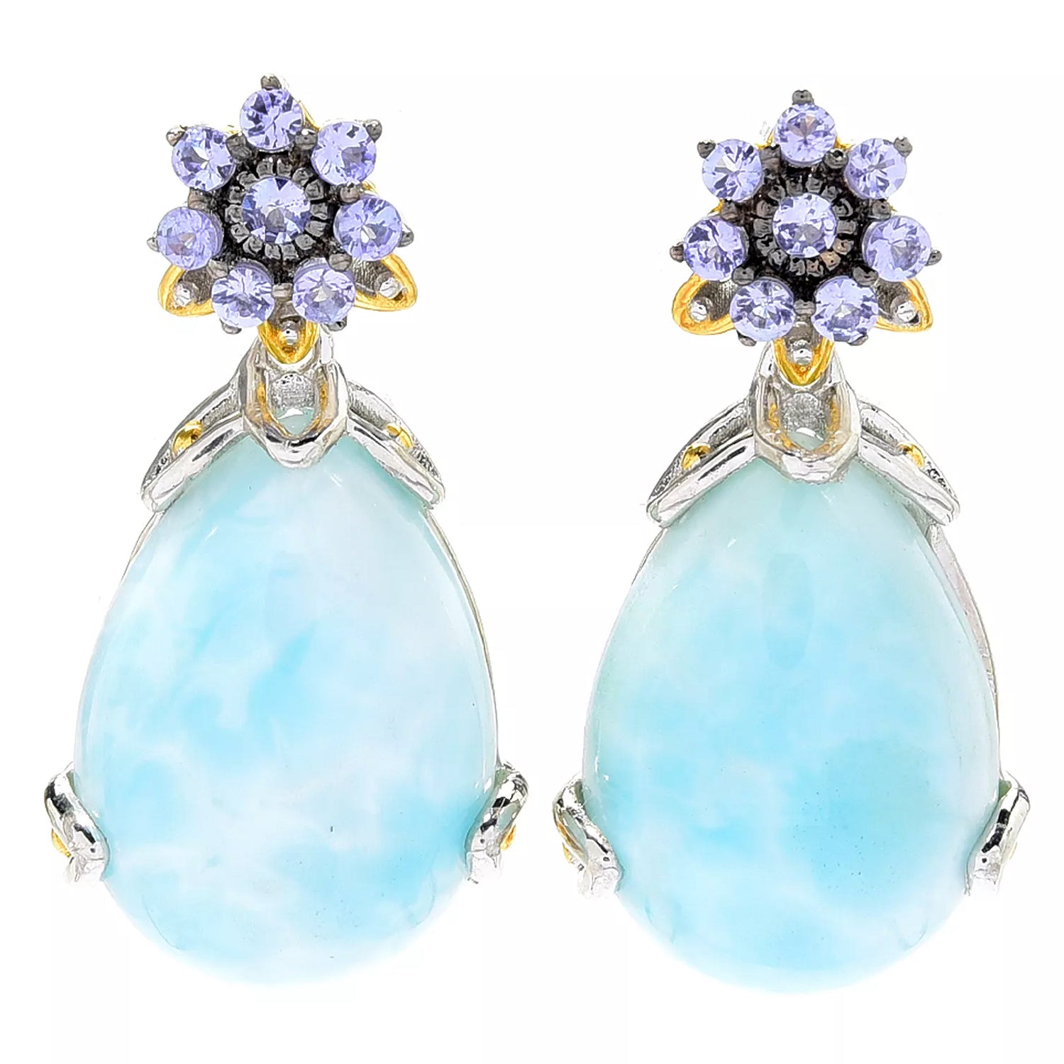 Gems en Vogue Larimar & Tanzanite Flower Drop Earrings
