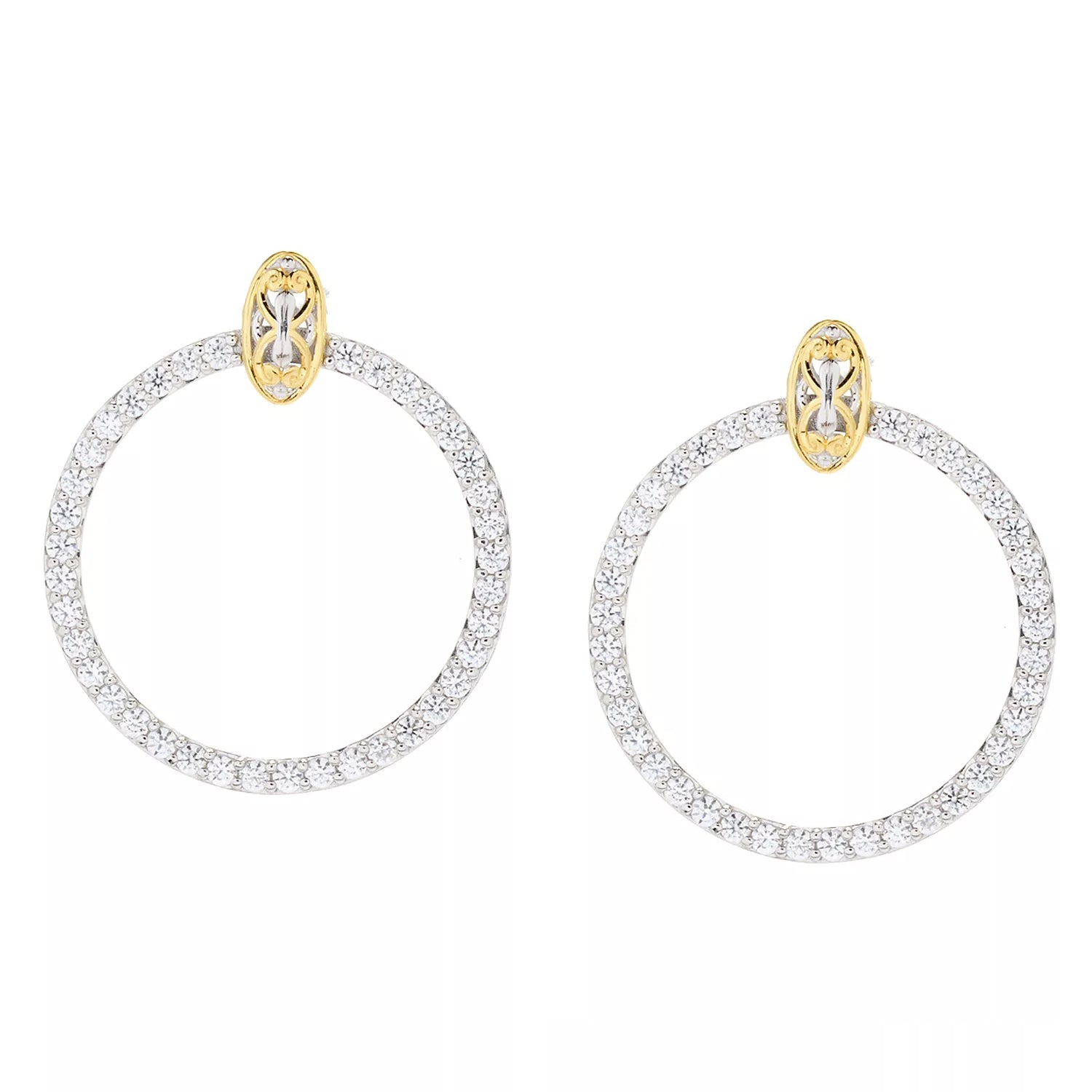 Gems en Vogue 3.87ctw White Zircon Front Facing Hoop Earrings