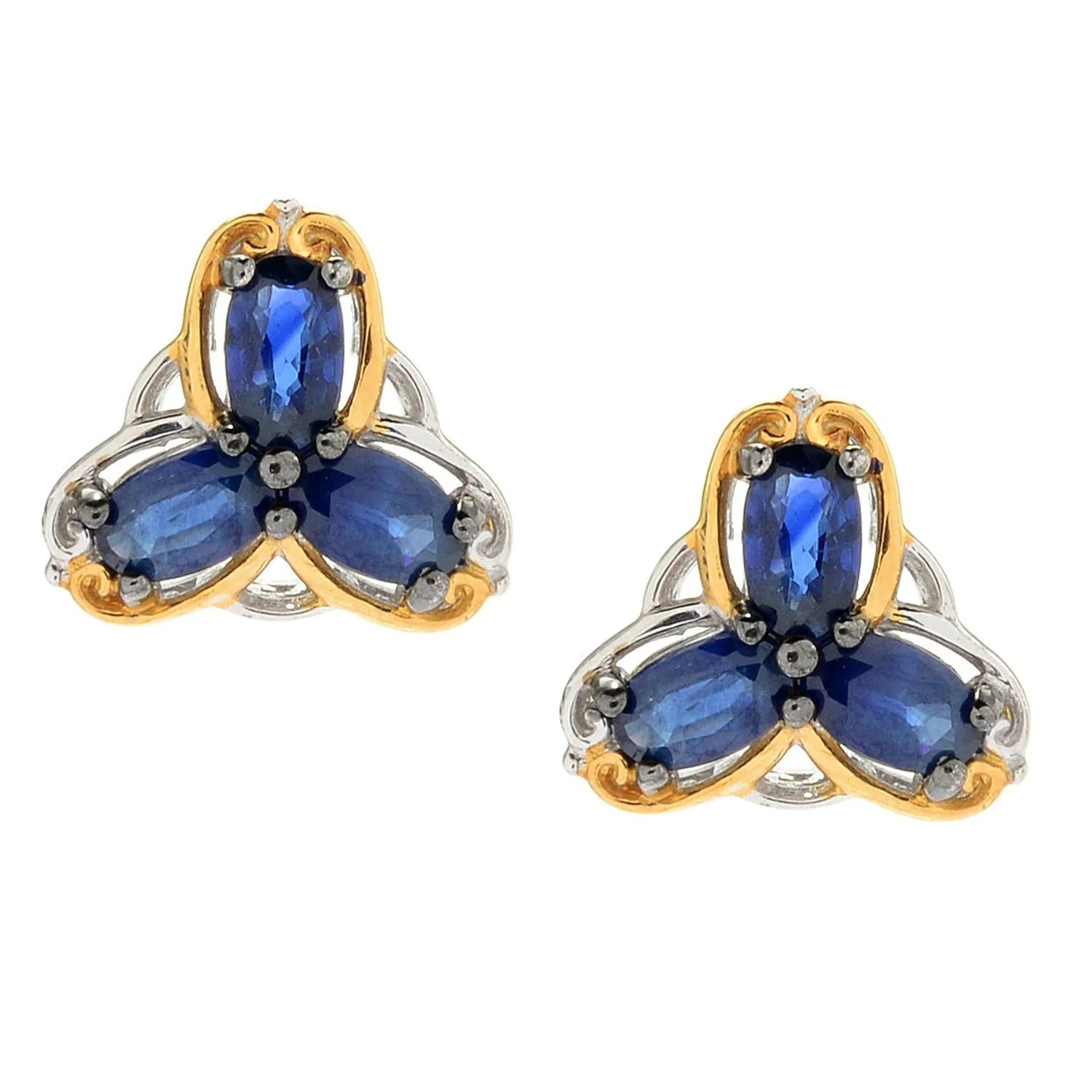 Gems en Vogue 1.80ctw Royal Blue Sapphire 3-Stone Stud Earrings