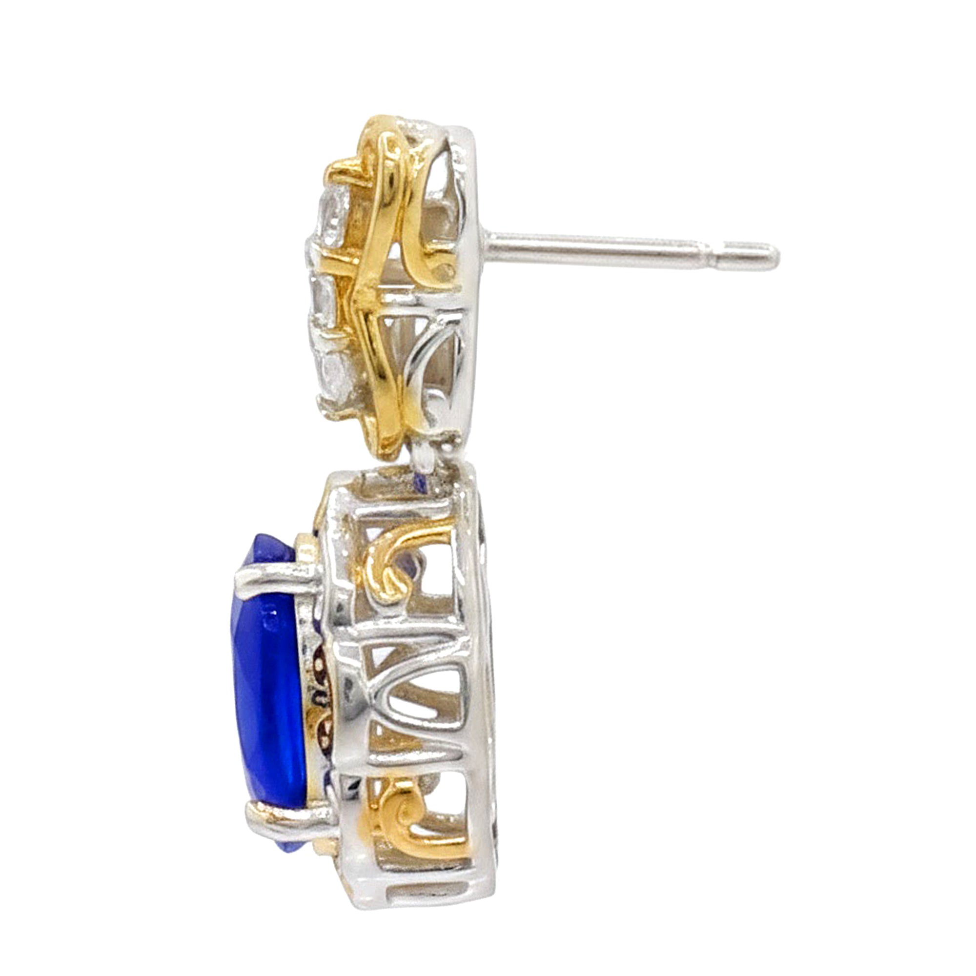 Gems en Vogue Boucles d'oreilles pendantes saphir bleu cobalt et zircon blanc de 1,71 ct