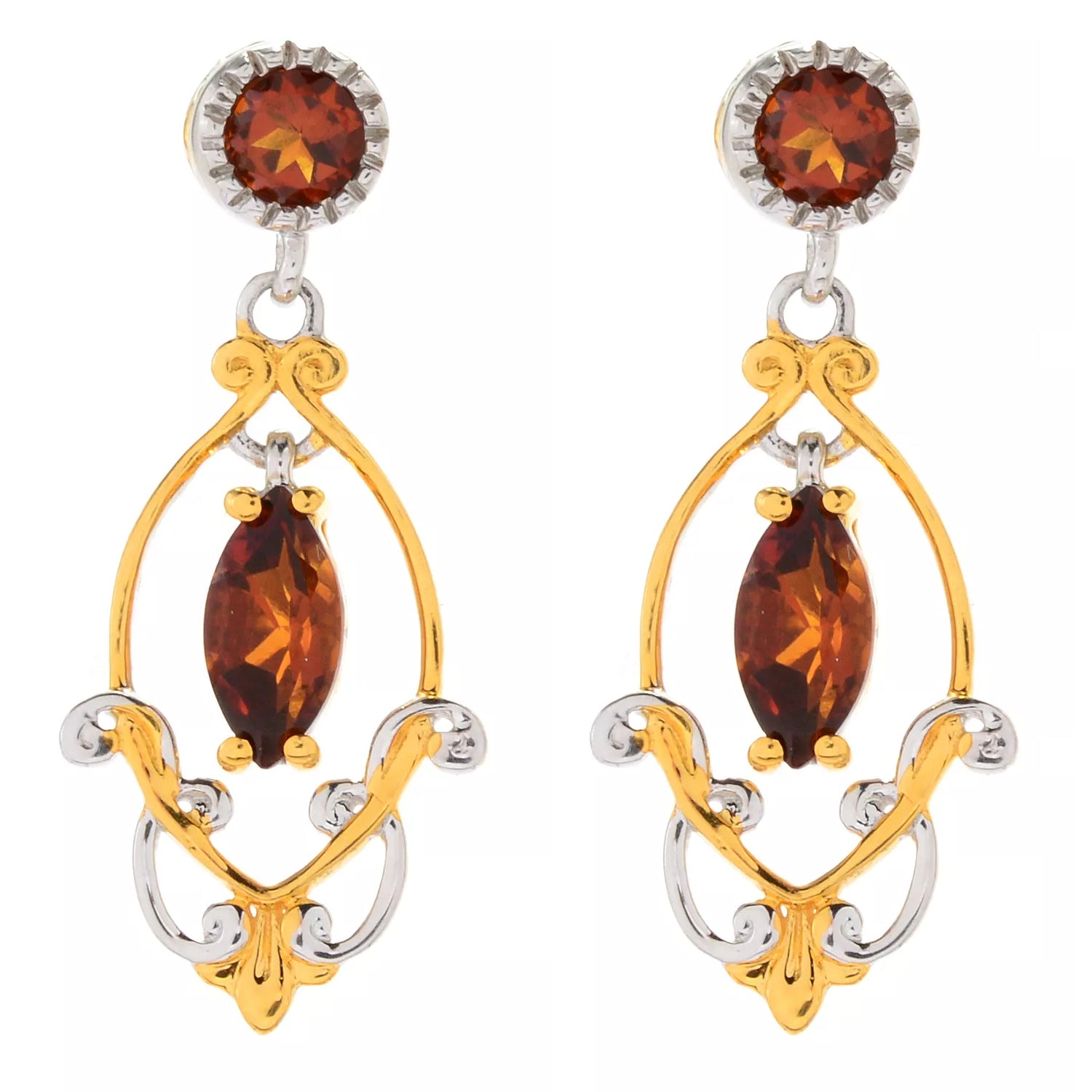 Gems en Vogue 1.58ctw Marquise Madeira Citrine Frame Drop Earrings