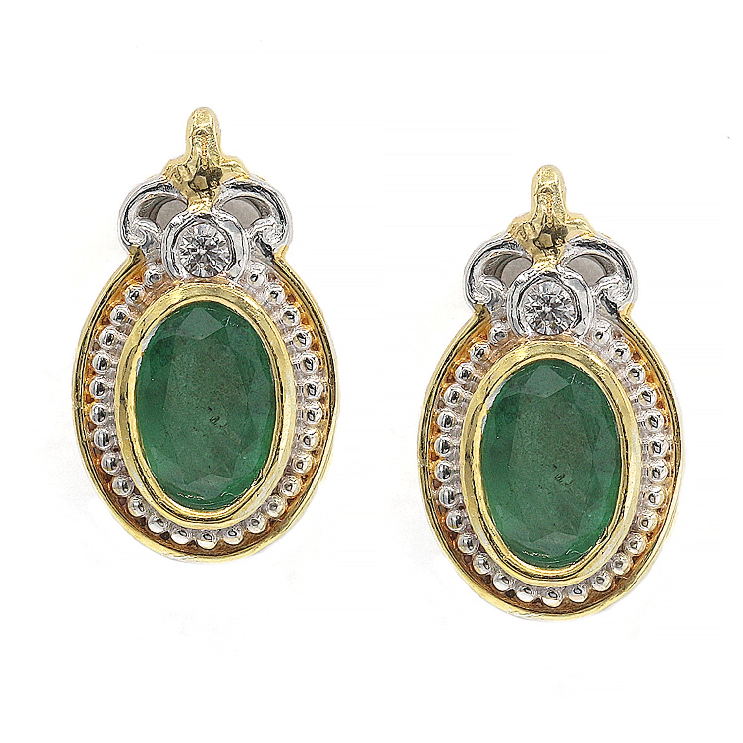 Gems en Vogue 1.01ctw Zambian Emerald & White Zircon Stud Earrings