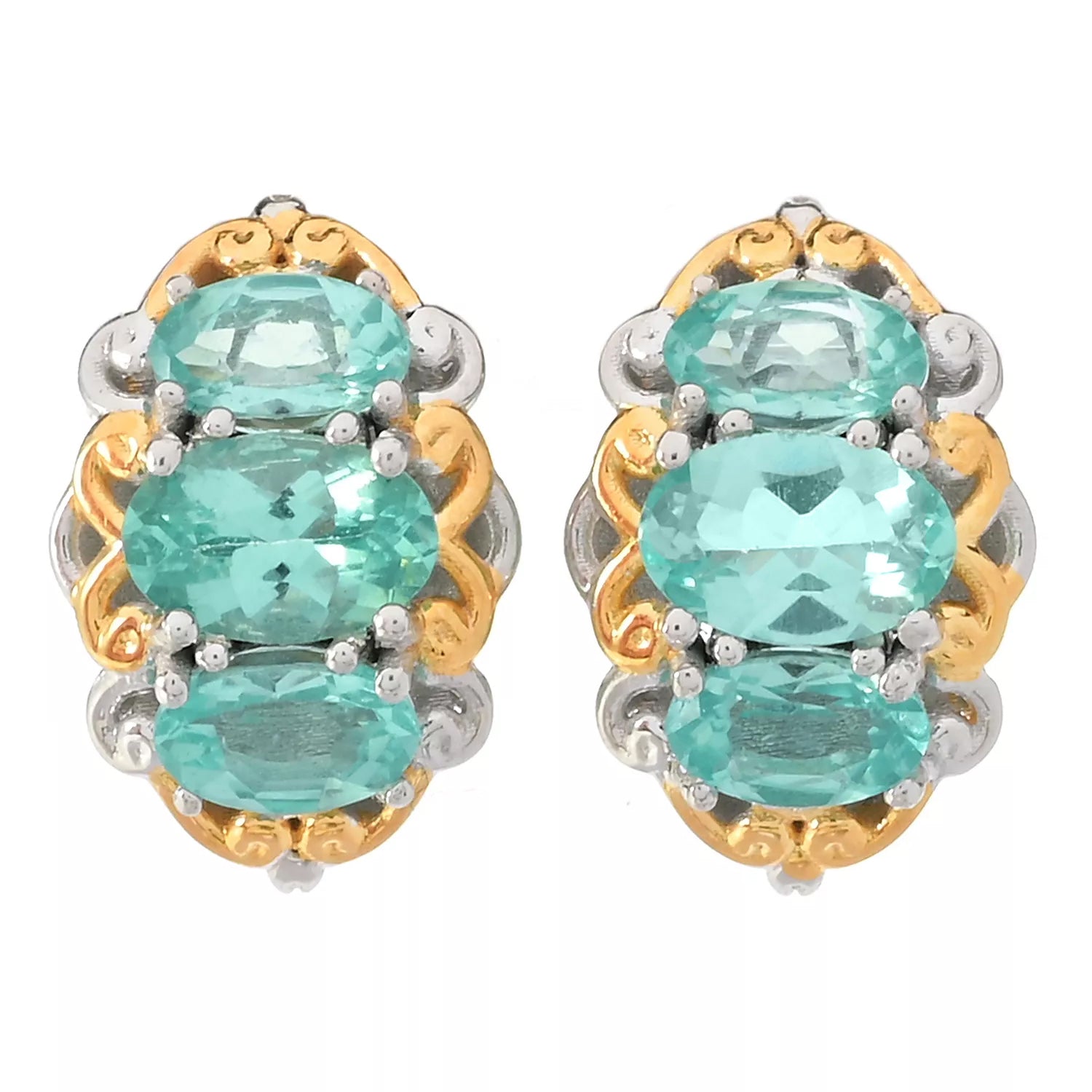 Gems en Vogue 1.74ctw Oval Dauphin Apatite Hoop Earrings