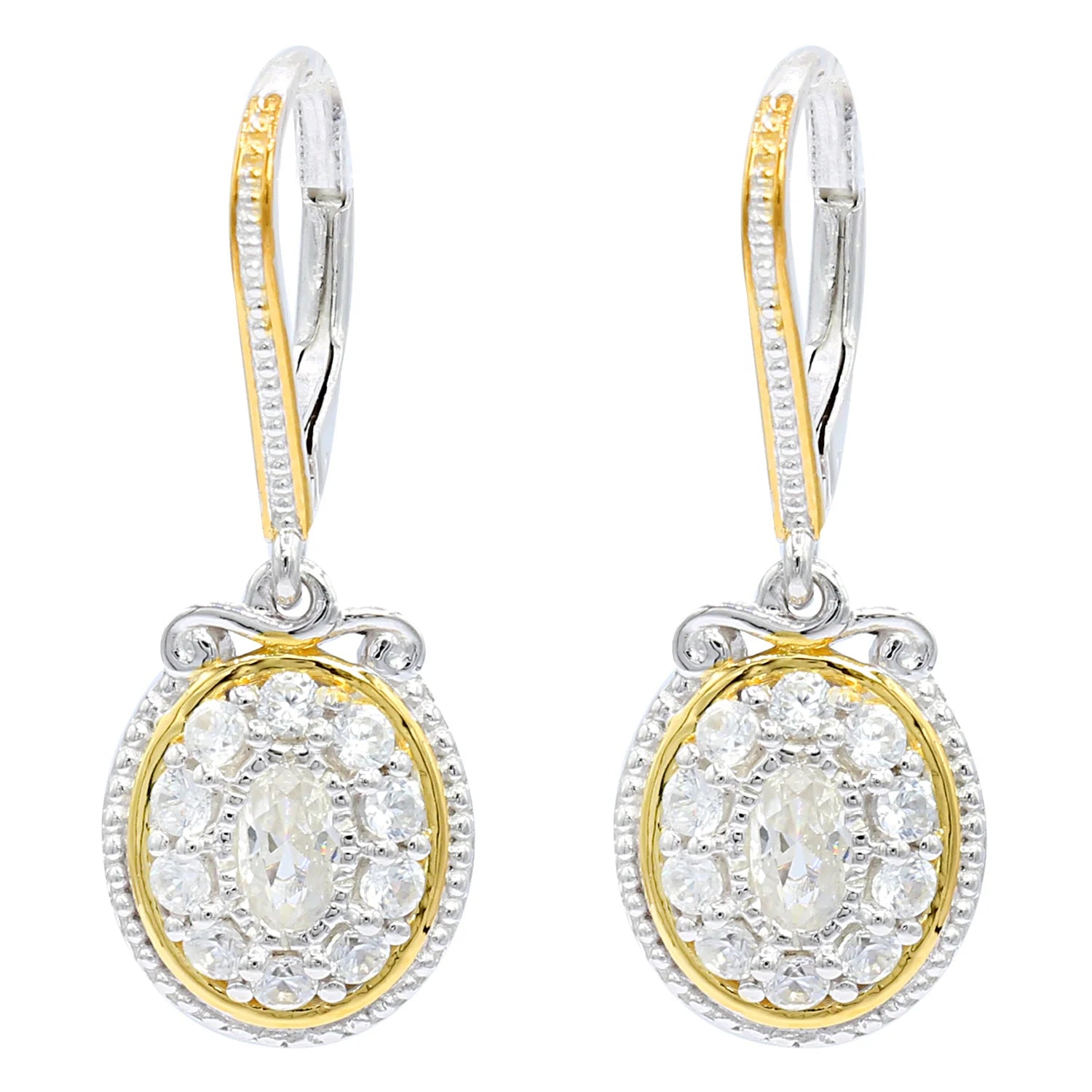 Gems en Vogue 0.86ctw Oval White Zircon Drop Earrings