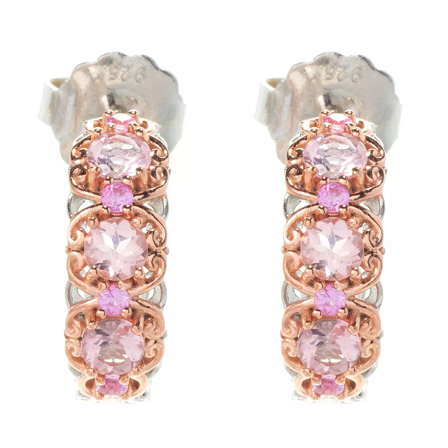 Gems en Vogue 1.72ctw Morganite & Pink Sapphire Hoop Earrings