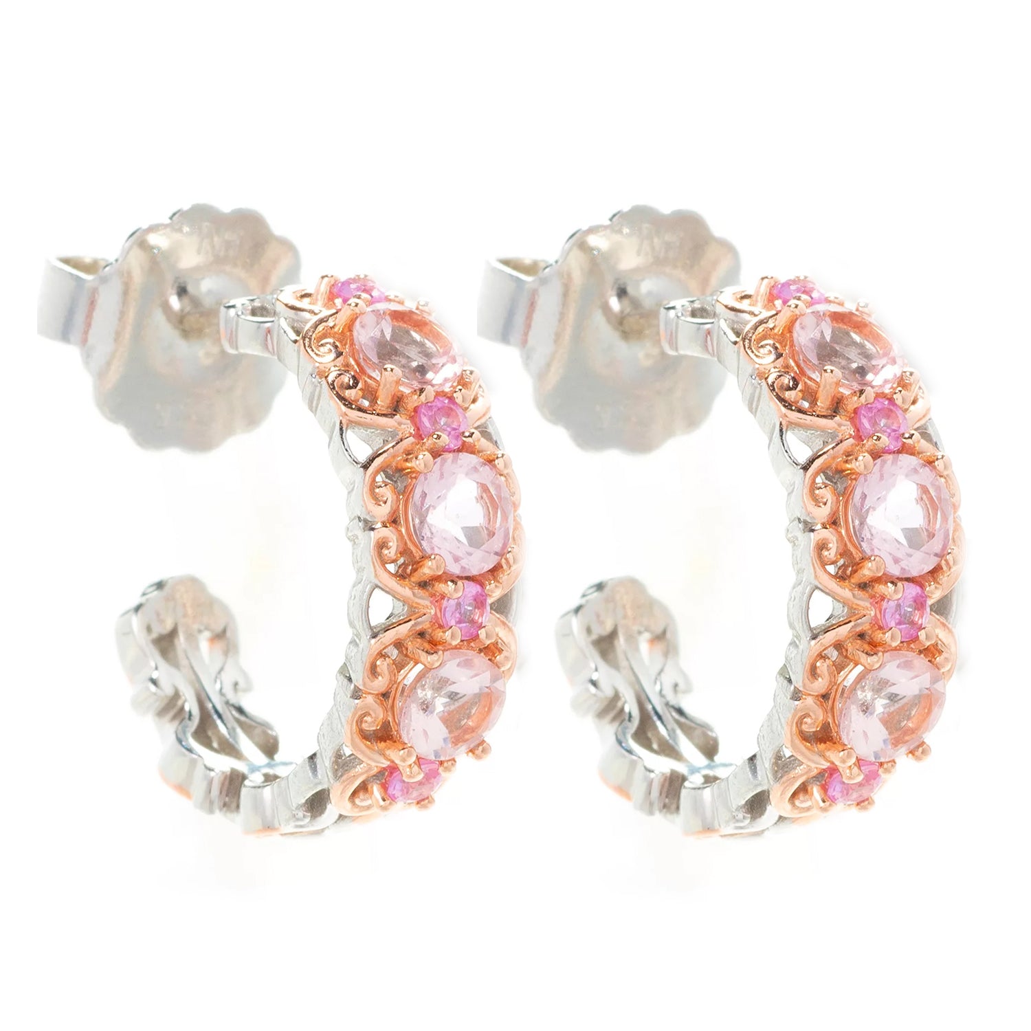 Gems en Vogue 1.72ctw Morganite & Pink Sapphire Hoop Earrings