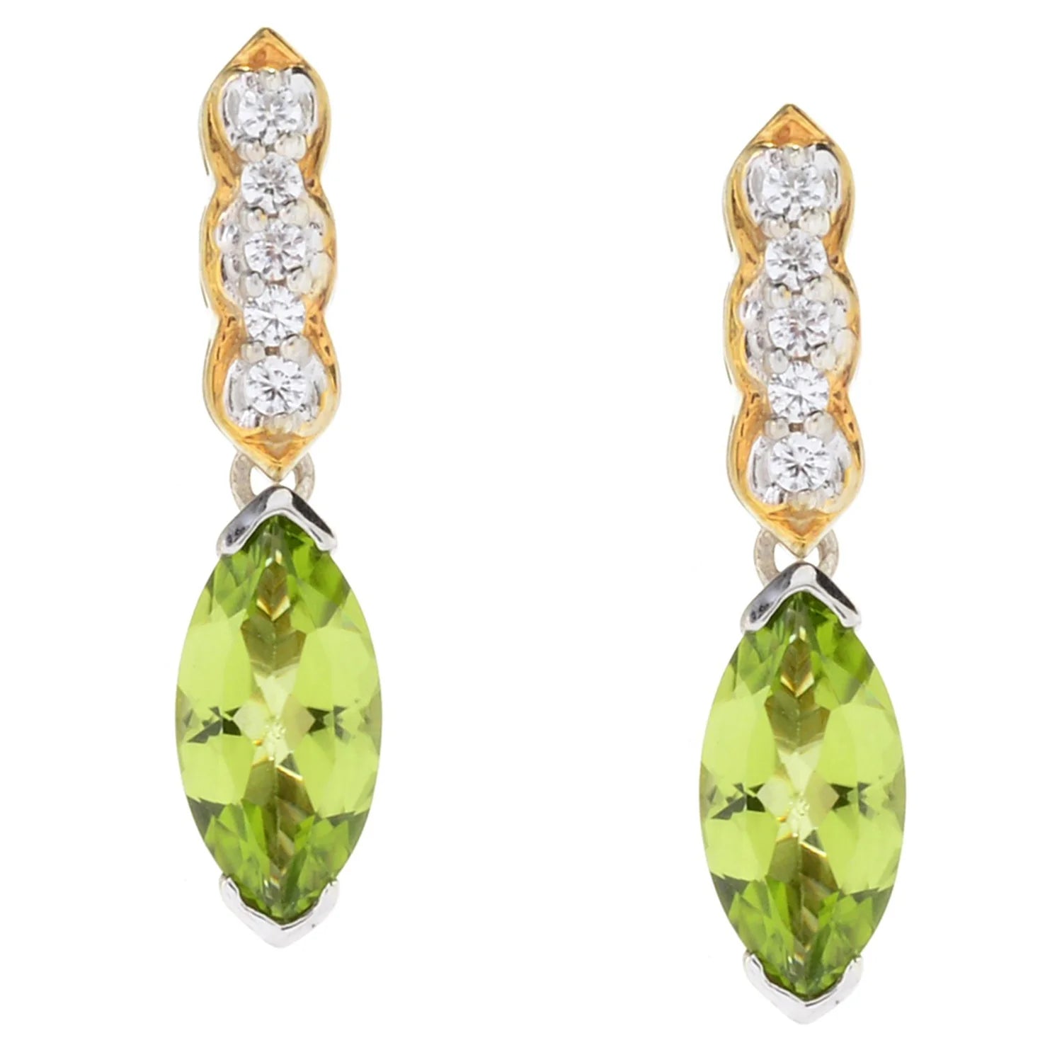 Gems en Vogue 2.24ctw Peridot & White Zircon Drop Earrings