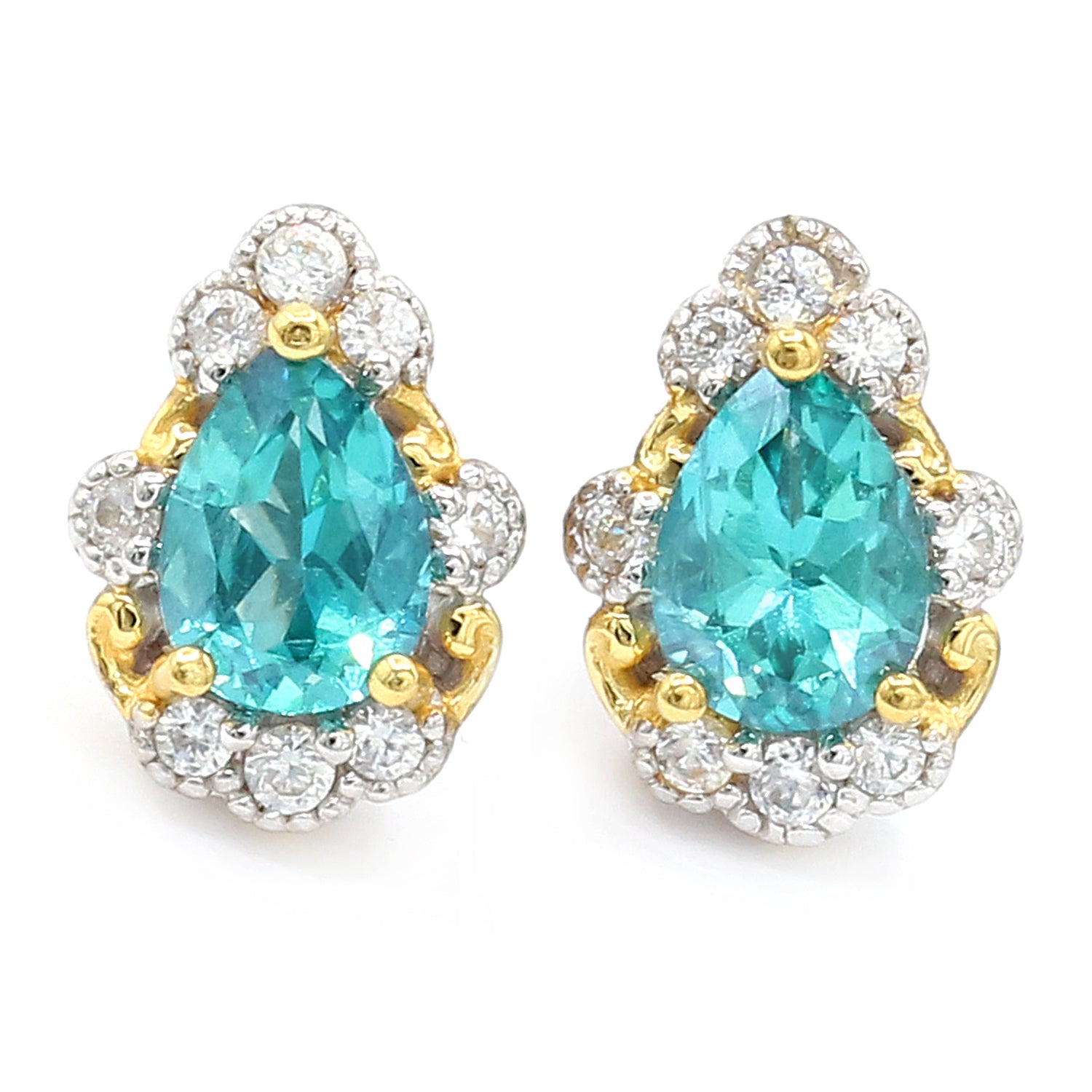 Gems en Vogue 2.22ctw Teal Topaz & White Zircon Stud Earrings