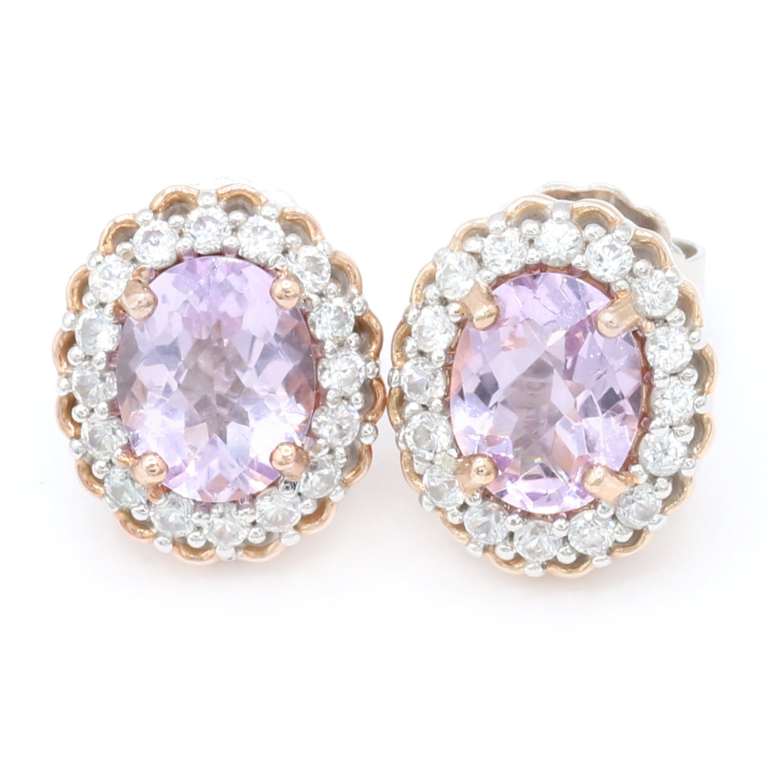 Gems en Vogue 6.26ctw Pink Amethyst & White Zircon Halo Stud Earrings