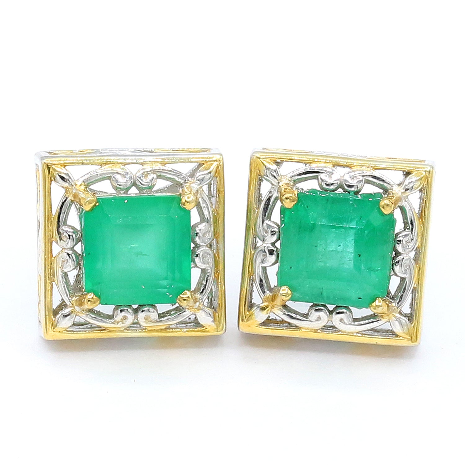 Gems en Vogue 1.94ctw Square Emerald Stud Earrings